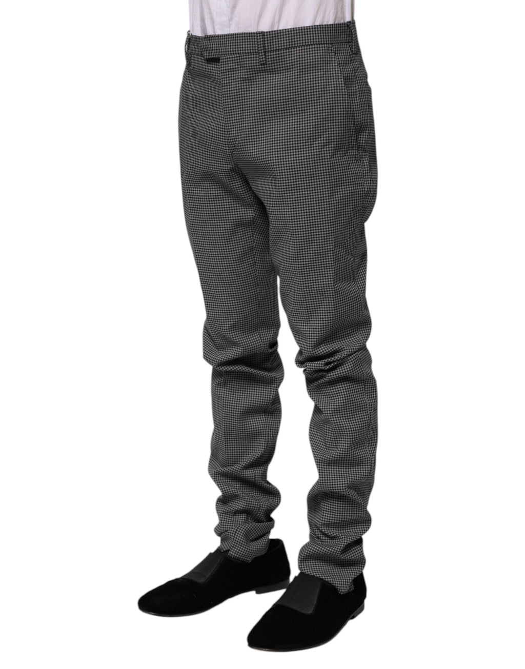 Black White Checkered Tapered Dress Pants