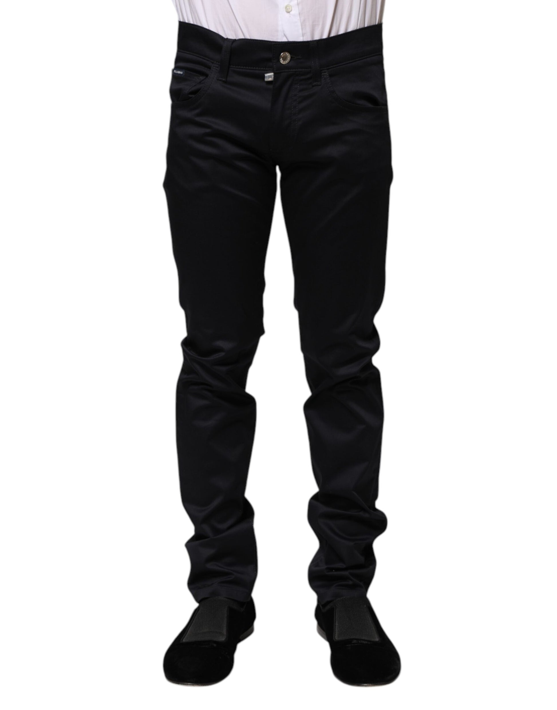 Black Cotton Skinny Mid Waist Pants