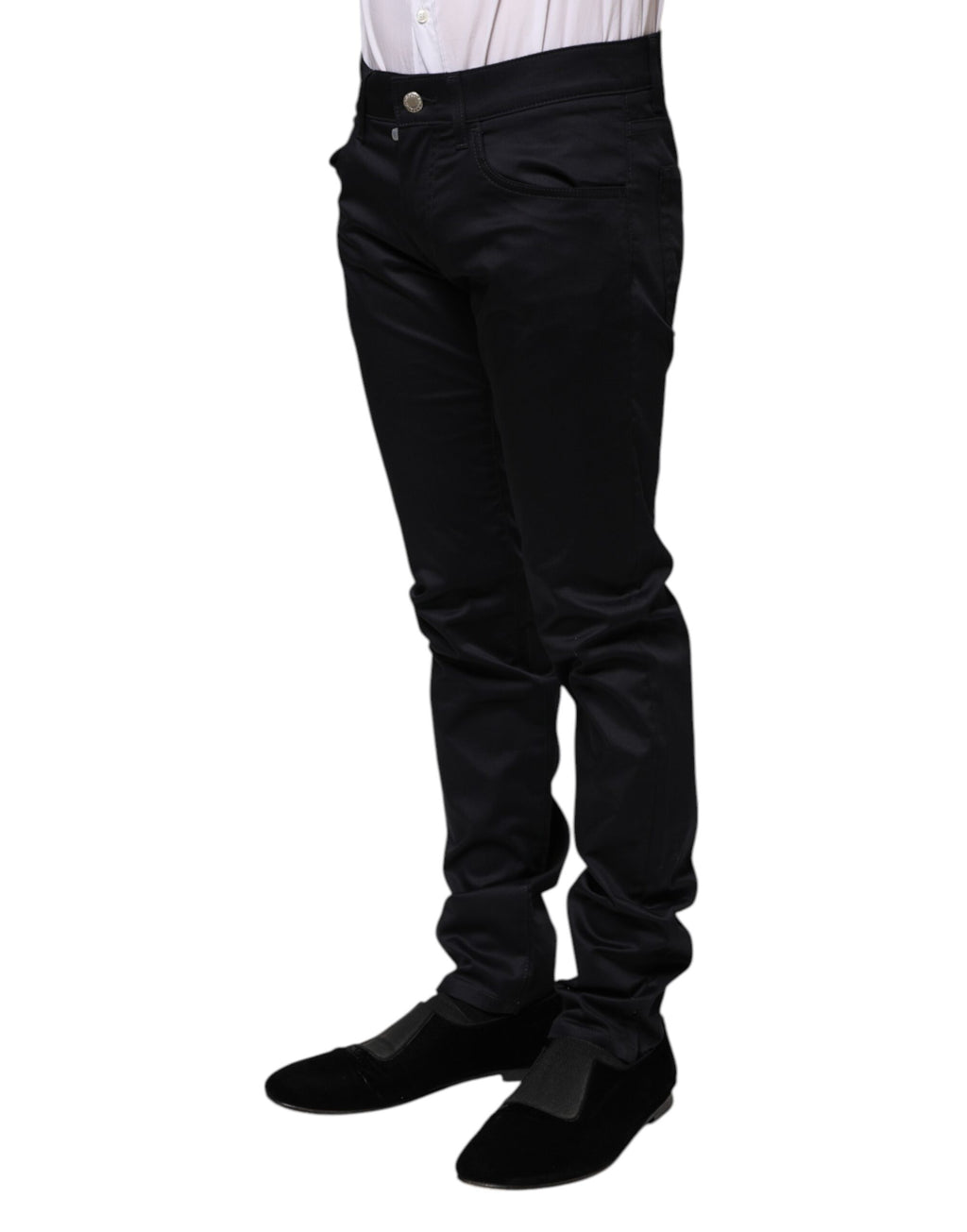 Black Cotton Skinny Mid Waist Pants