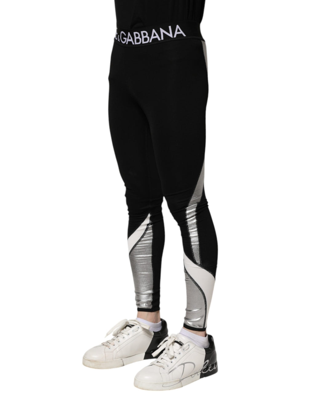 Black Silver Nylon Skinny Men Leggings Pants