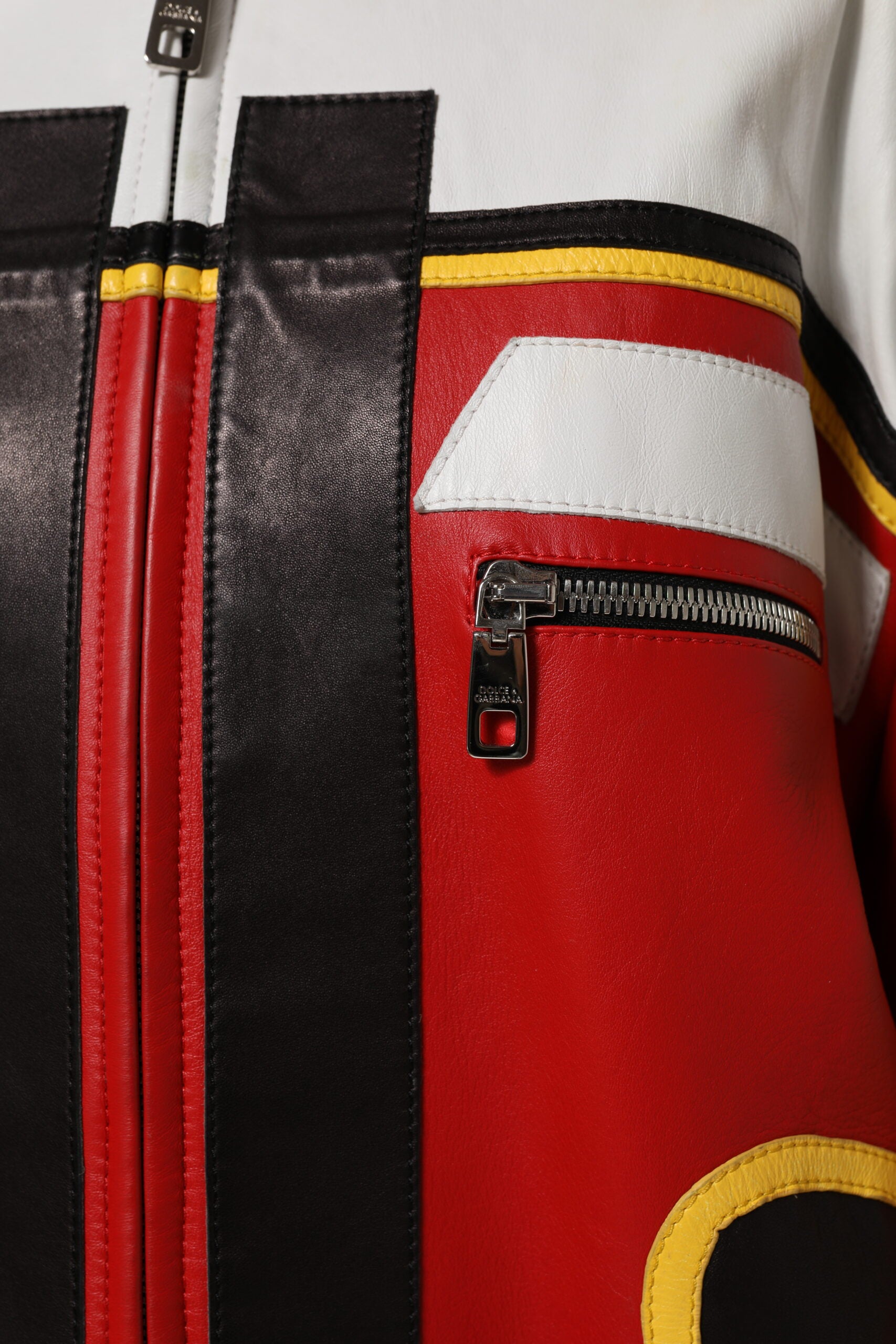 Multicolor Leather Biker Full Zip Coat Jacket