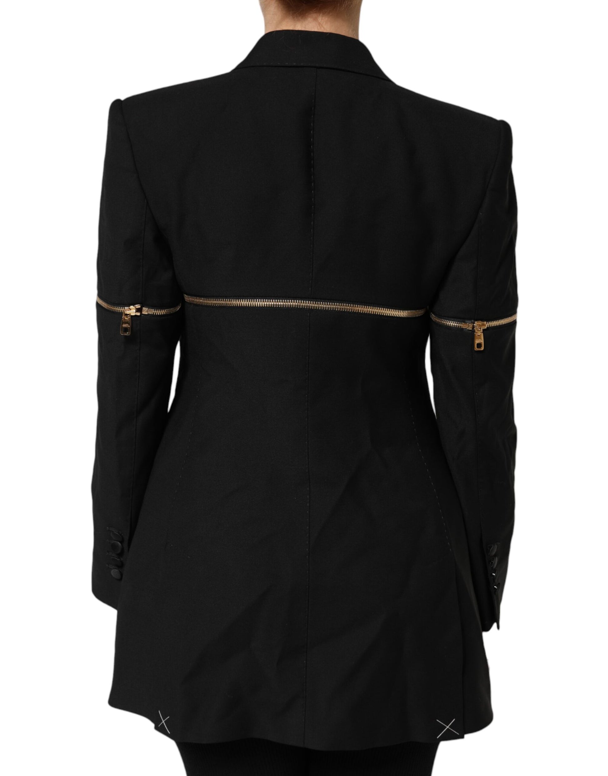 Black Wool Zipper Detailing Blazer Jacket