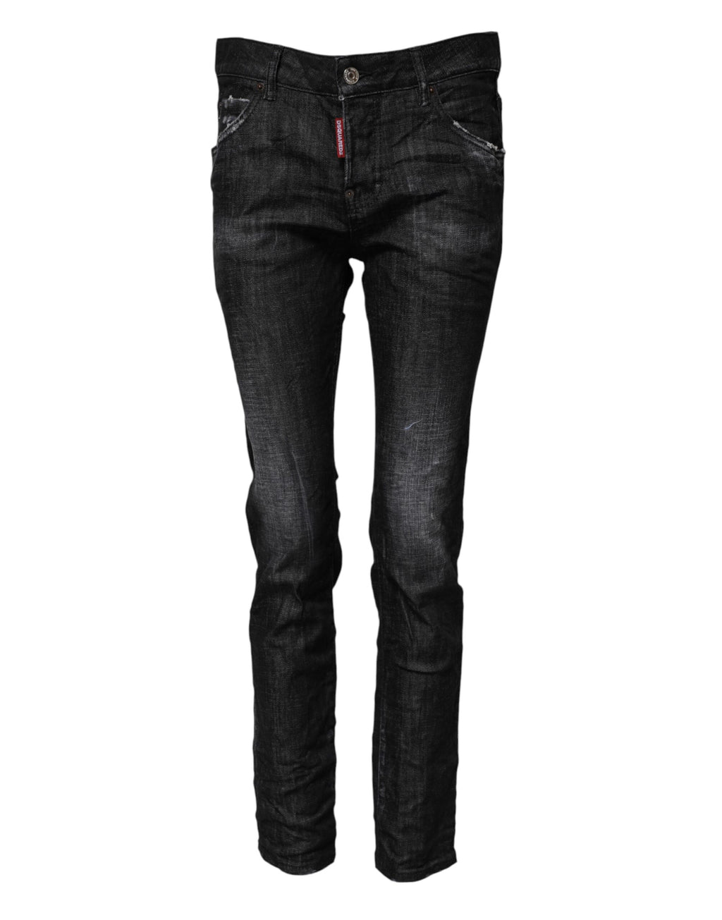 Black Washed Cotton Mid Waist Skinny Jeans