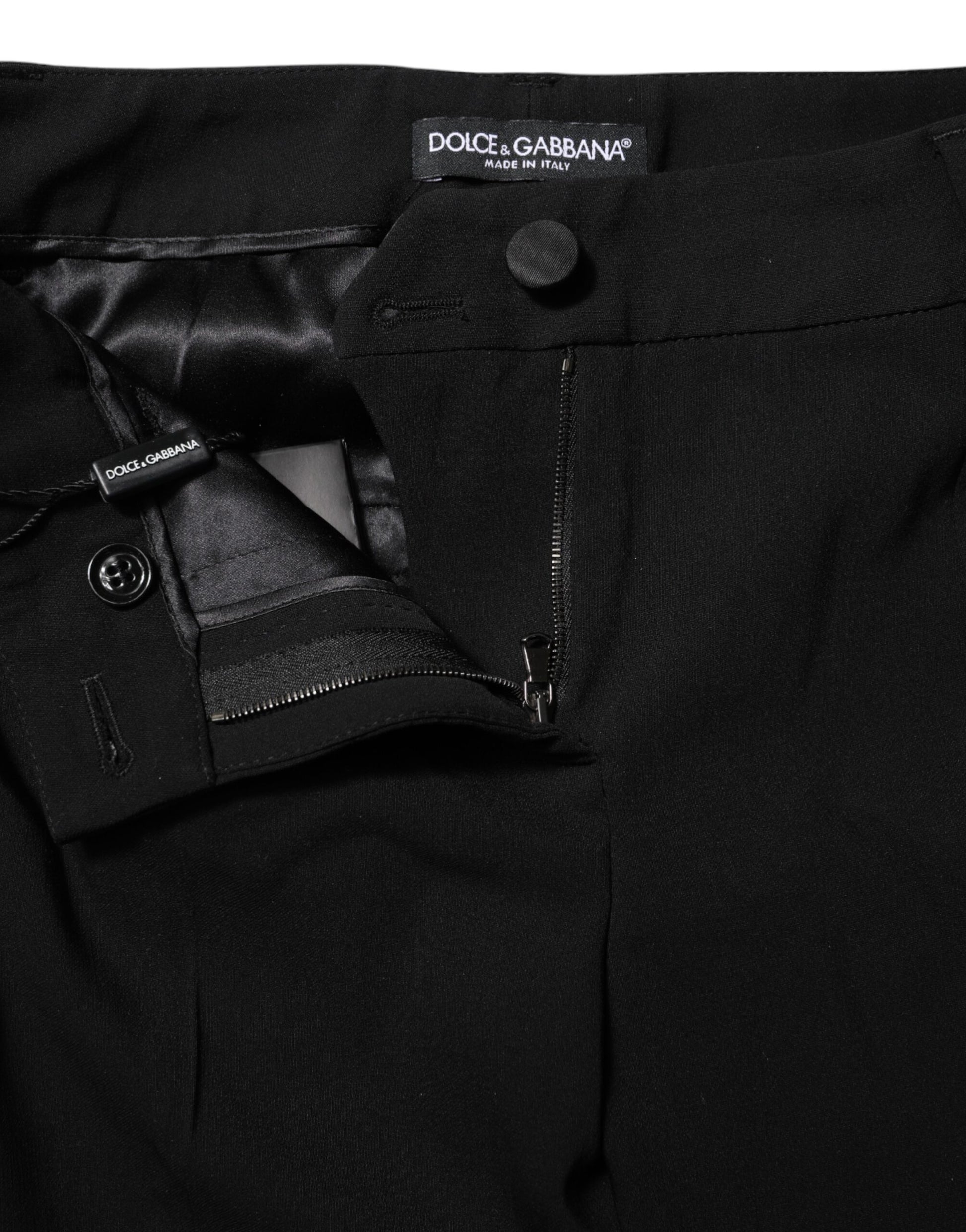 Black Wool Mid Waisted Tapered Dress Pants