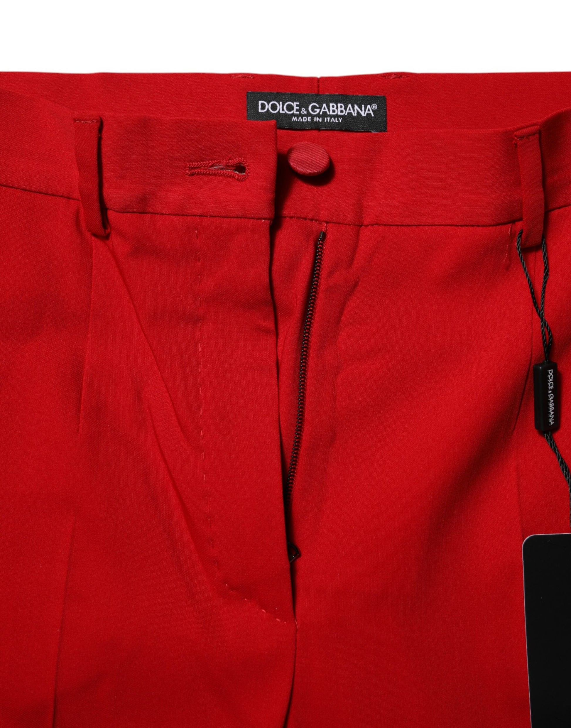 Red Wool Mid Waisted Tapered Pants