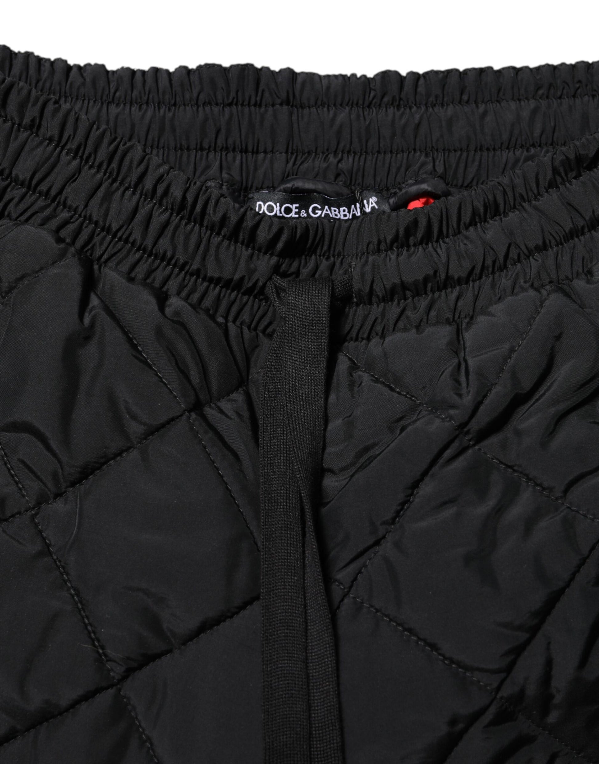 Black Quilted Mid Waist Jogger Pants