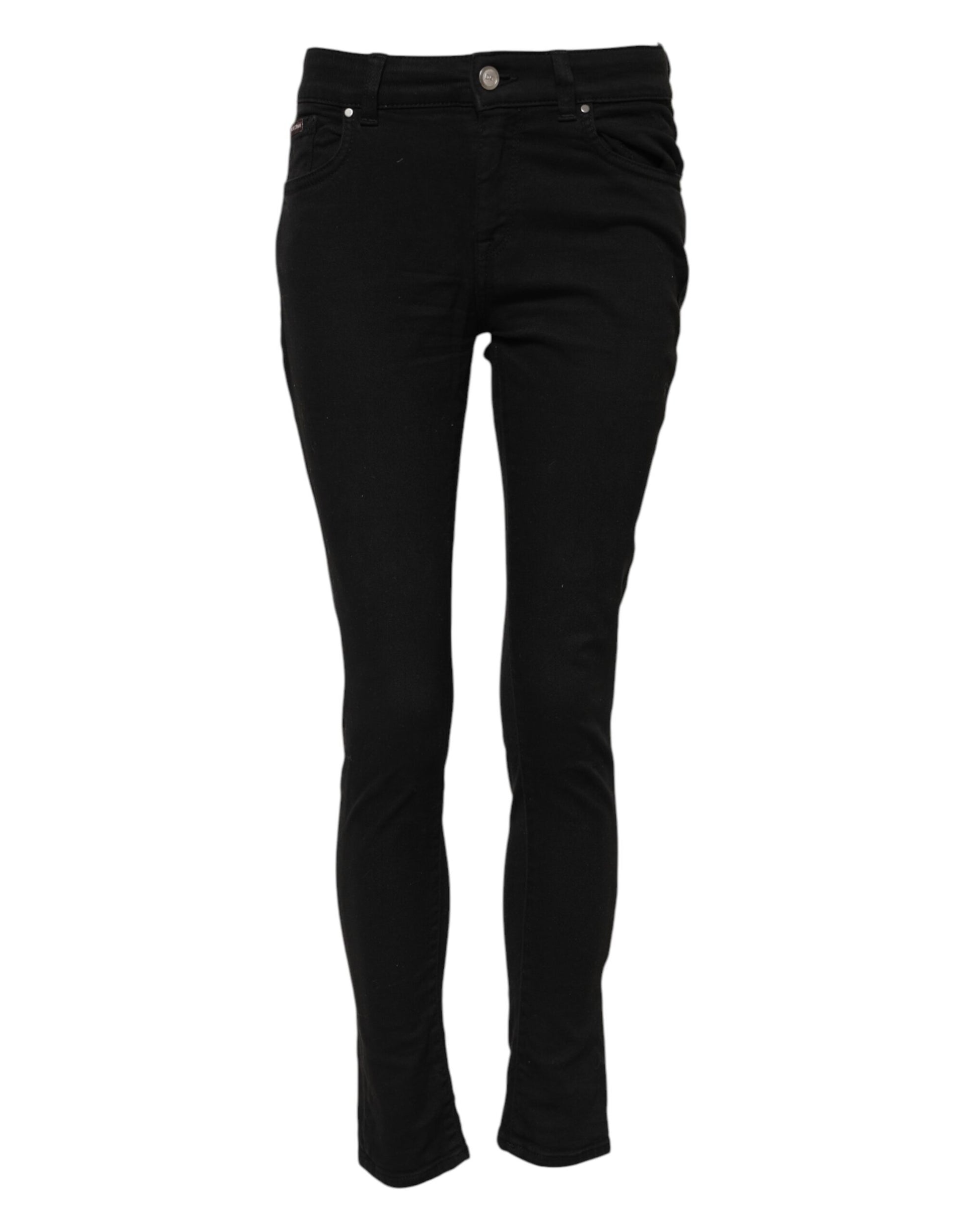 Black Skinny Cotton Mid Waisted Denim Jeans