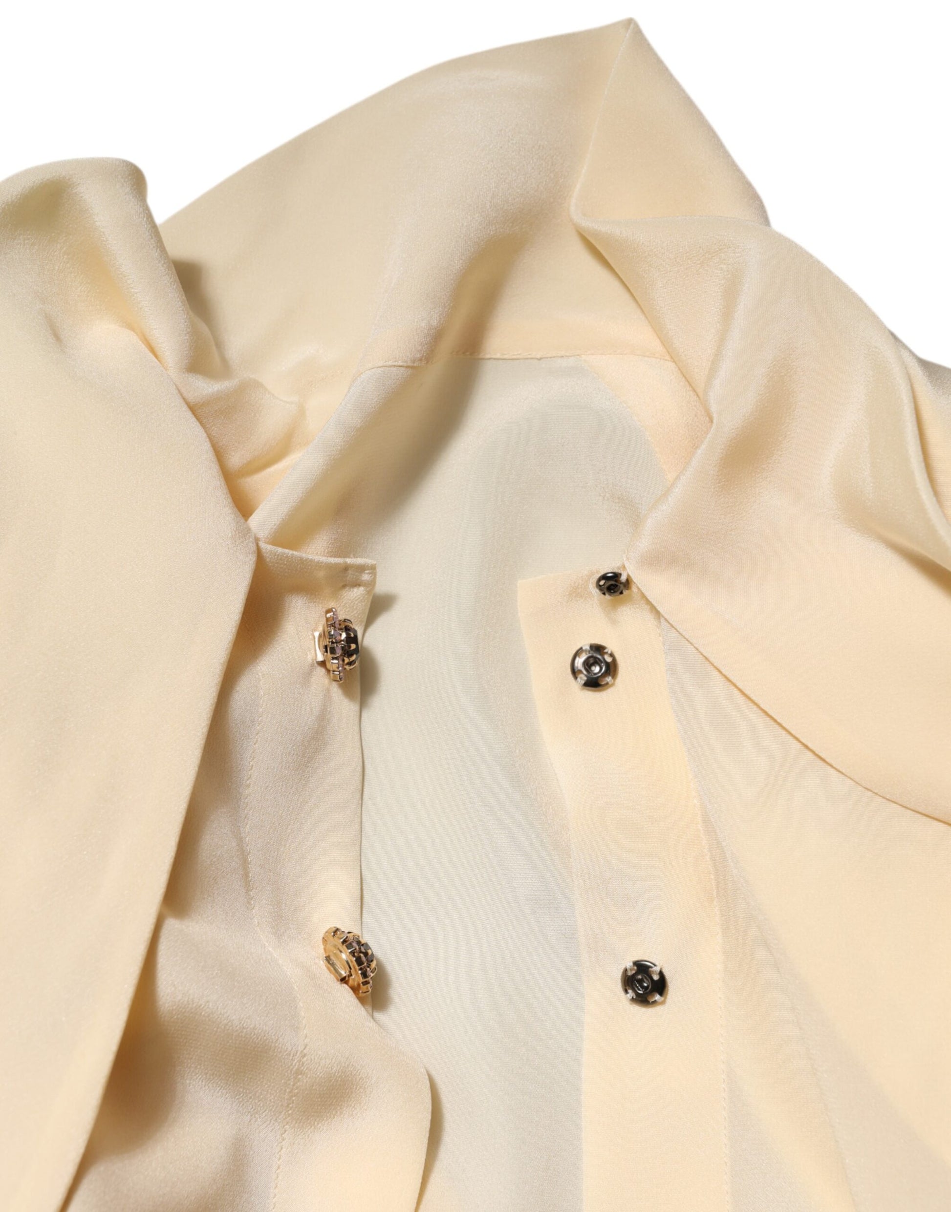 Light Yellow Ascot Collar Buttoned Blouse Top