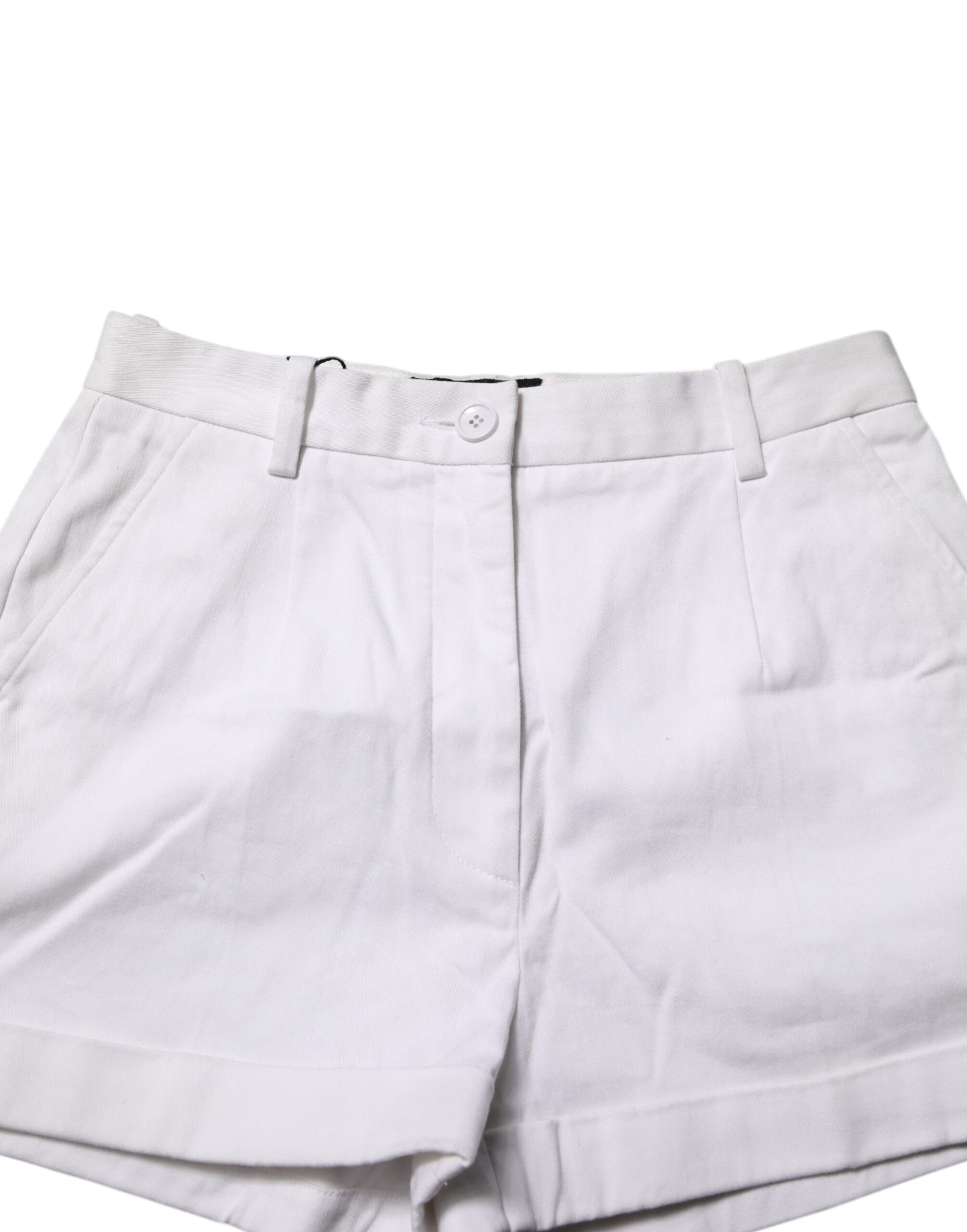White Cotton Mid Waist Women Bermuda Shorts