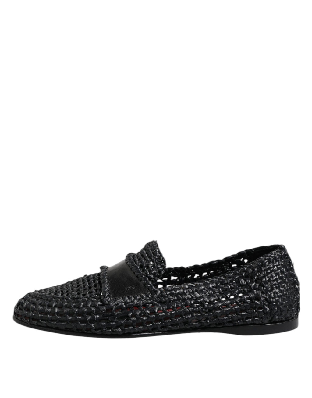 Black Woven Leather Slip On Loafers Men Shoes