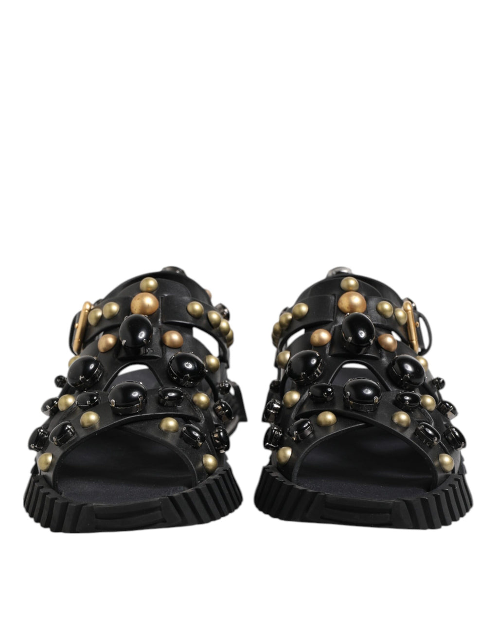 Black Leather Studded Ankle Strap Sandals Shoes