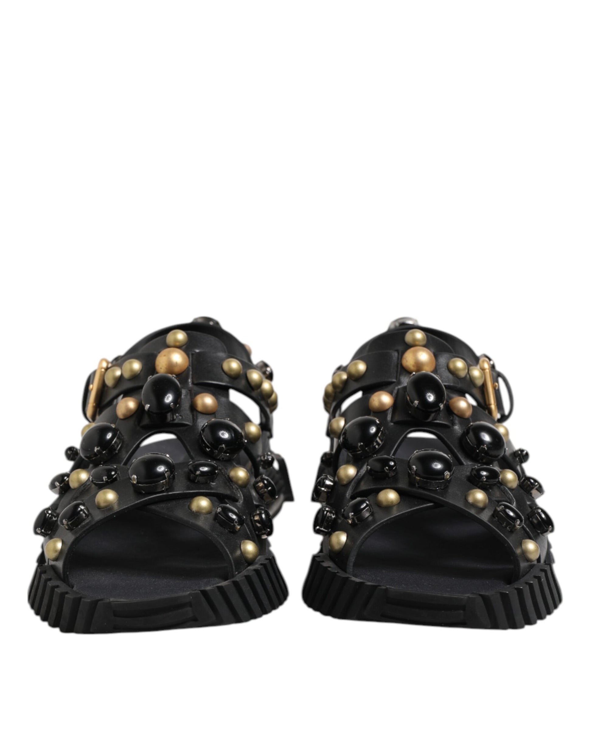 Black Leather Studded Ankle Strap Sandals Shoes
