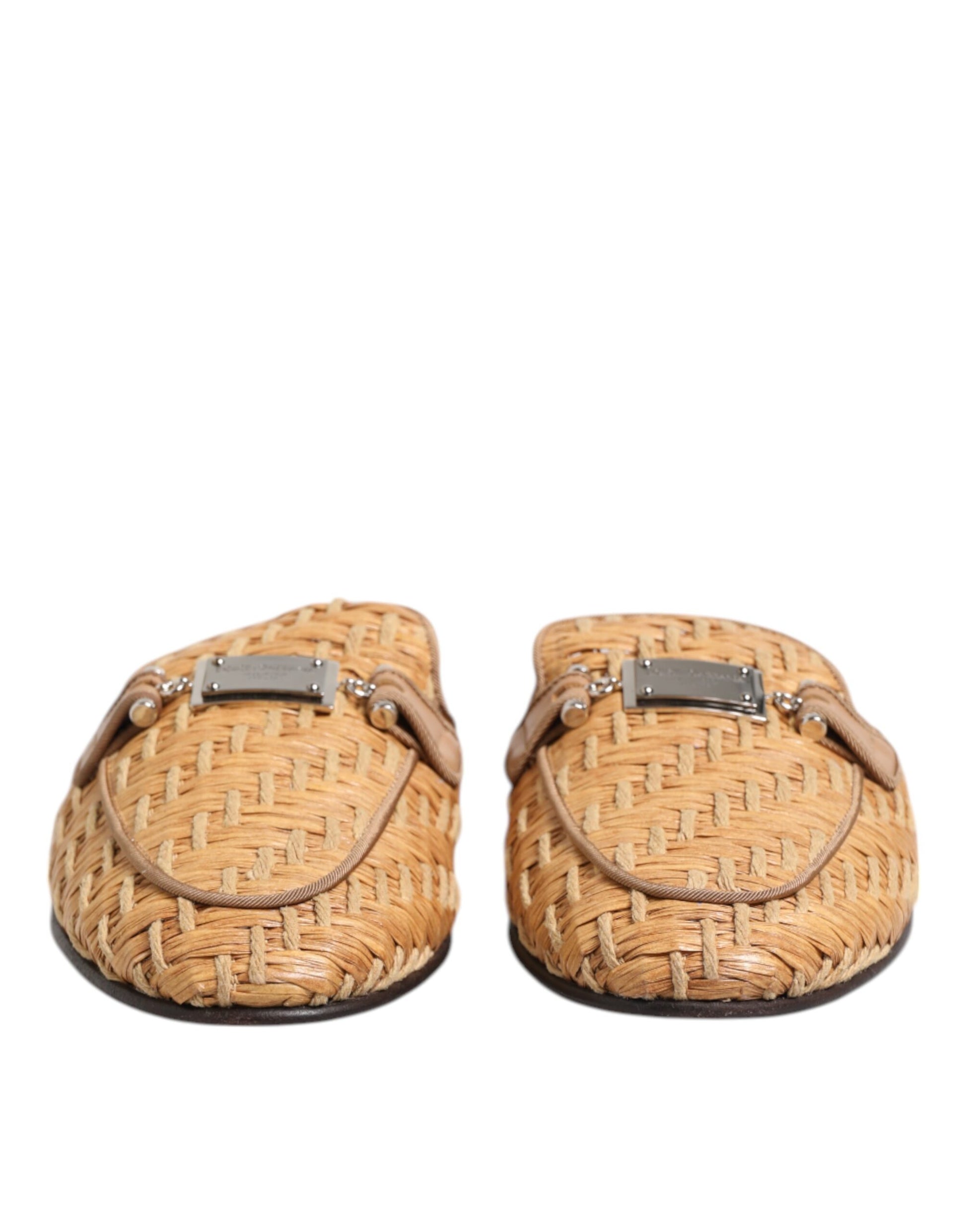 Beige Rattan Flat Mule Men Sandals Shoes