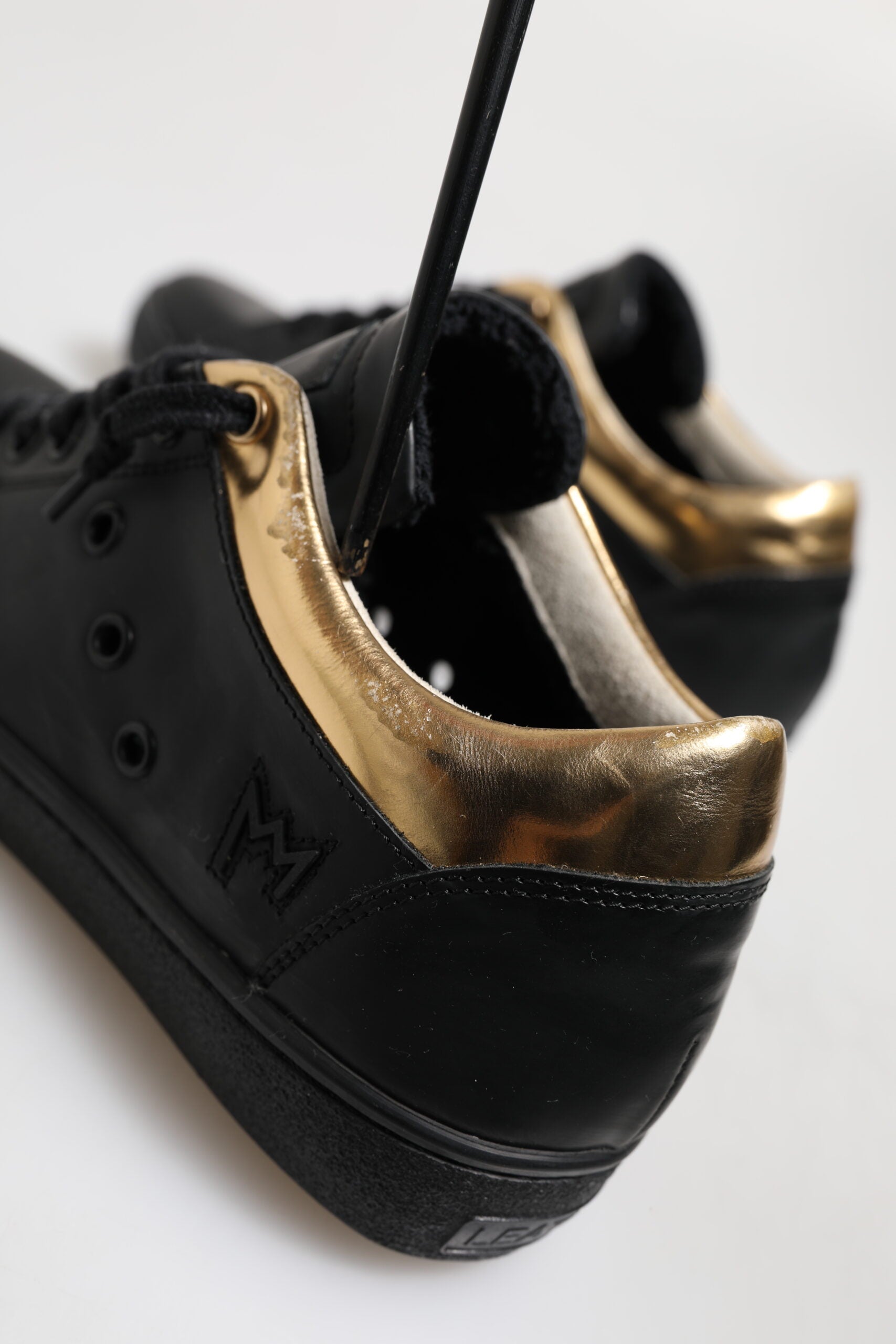 Black Gold Lace Up Low Top Women Sneakers Shoes