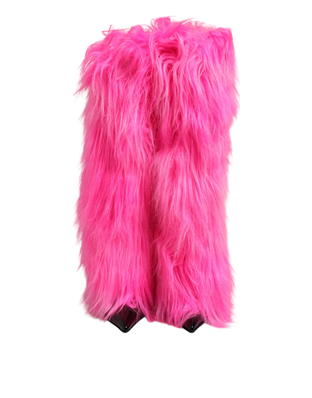 Pink Faux Fur Leather High Heels Boots Shoes