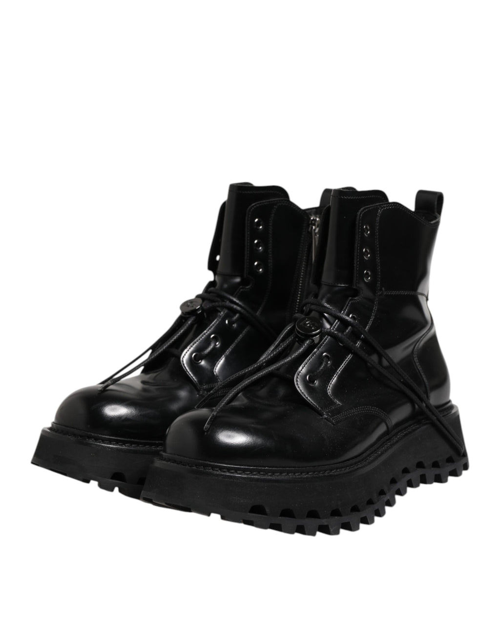 Black Leather Logo Ankle Boots Lace Up Shoes