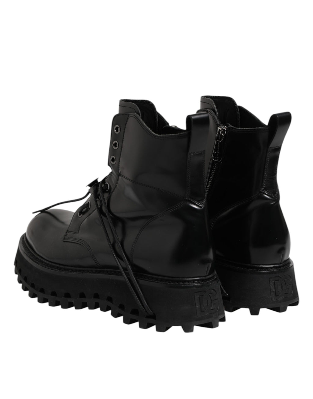Black Leather Logo Ankle Boots Lace Up Shoes