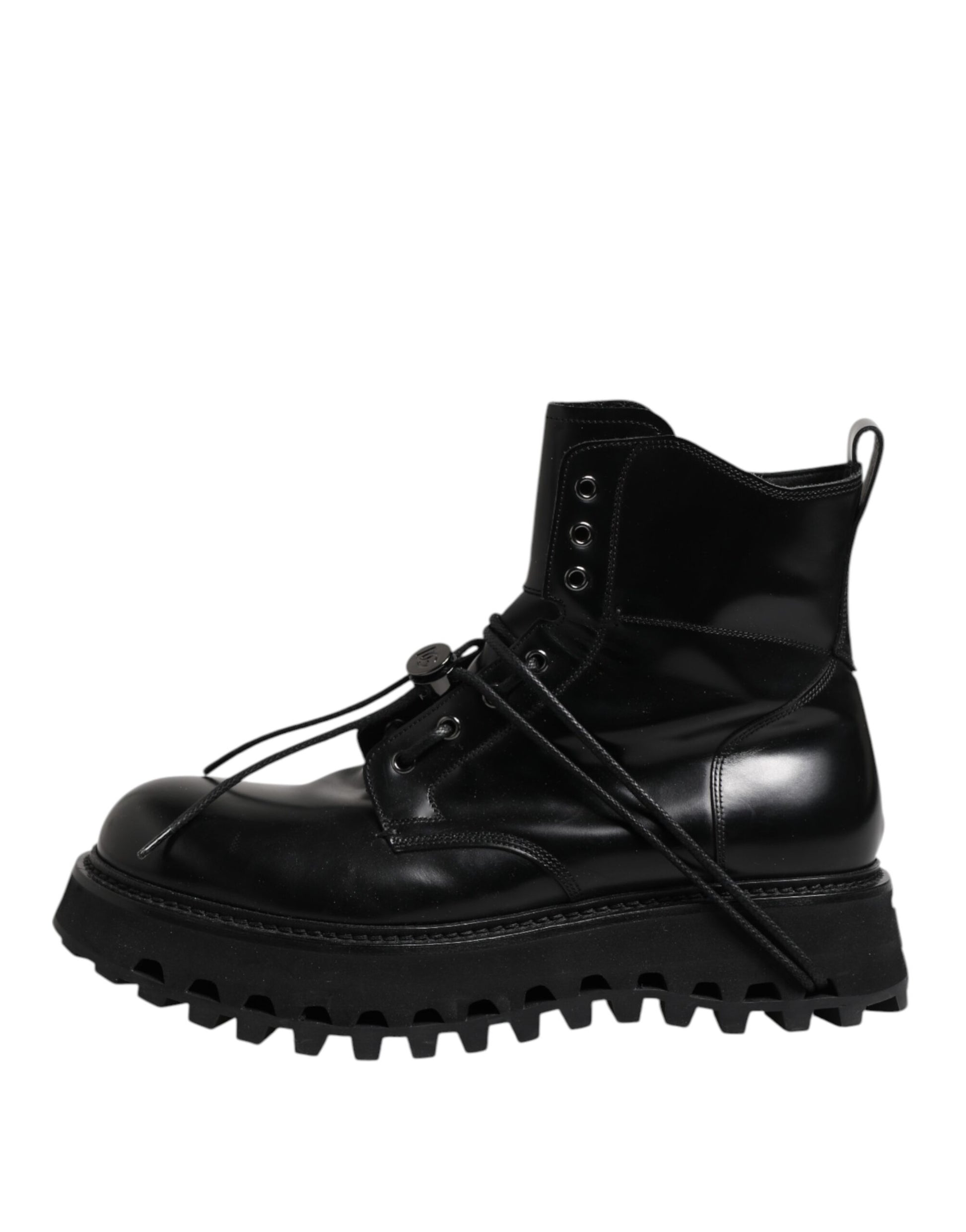 Black Leather Logo Ankle Boots Lace Up Shoes