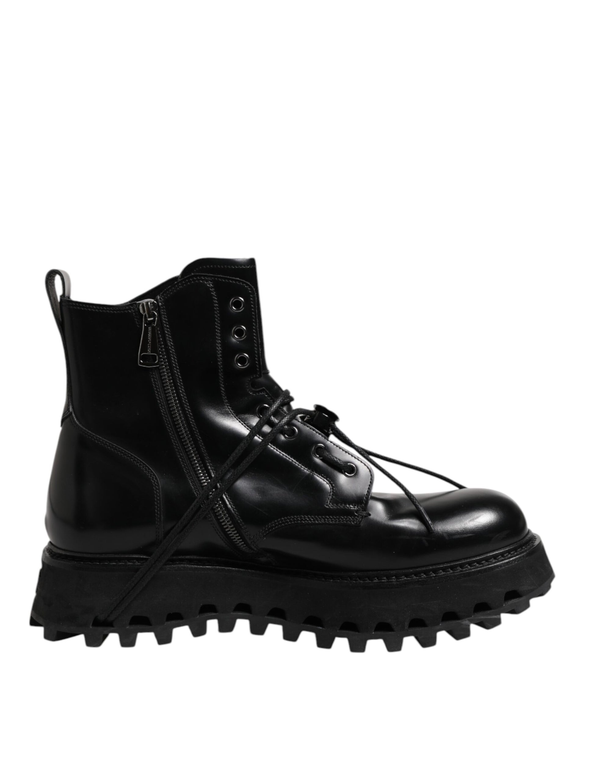 Black Leather Logo Ankle Boots Lace Up Shoes