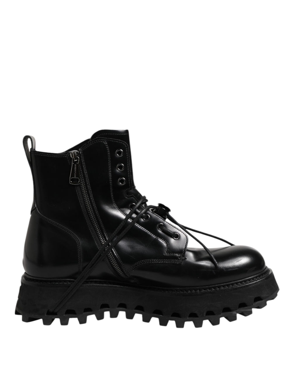 Black Leather Logo Ankle Boots Lace Up Shoes
