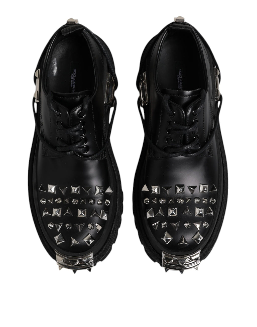 Black Leather Embellished Trekking Derby Shoes
