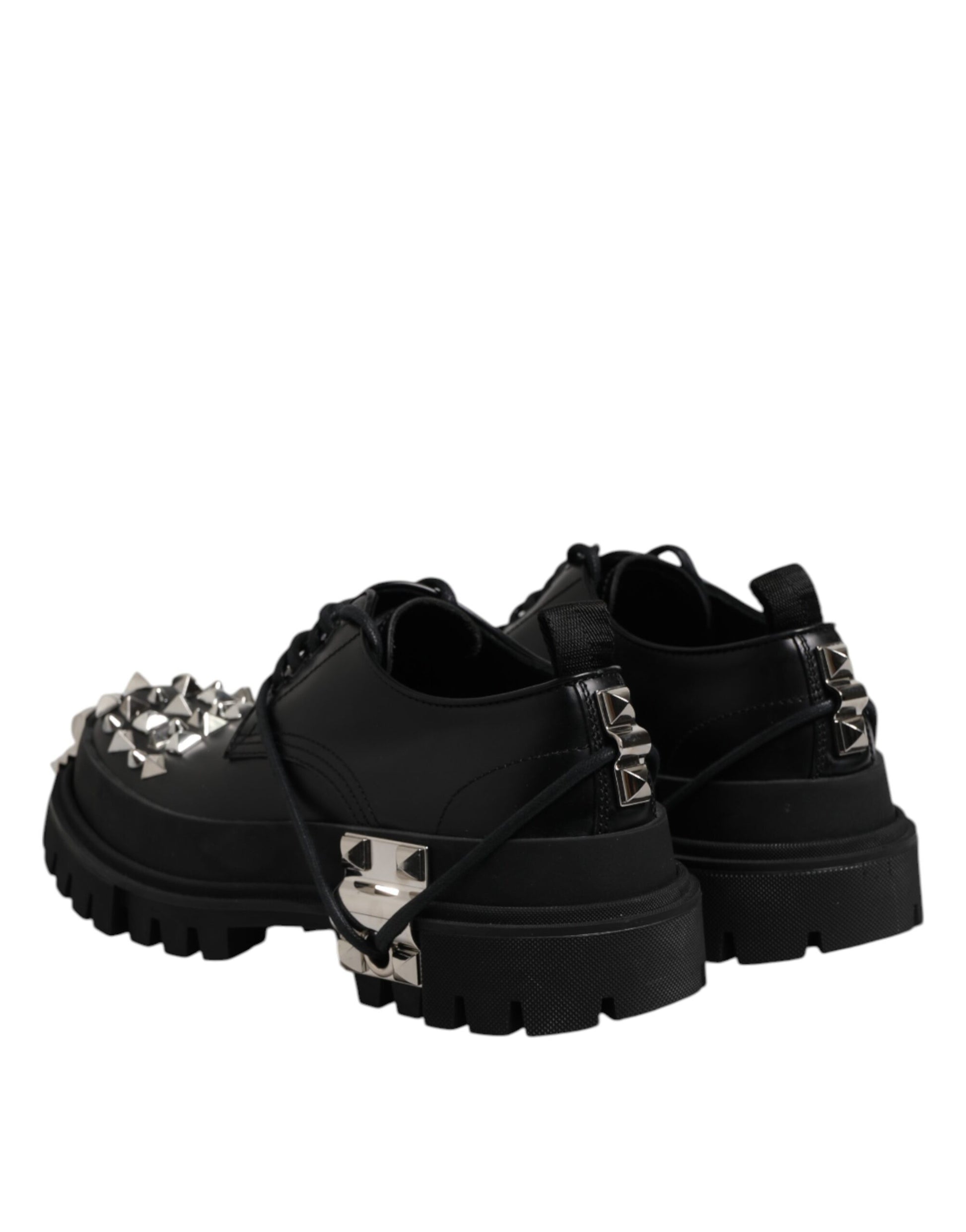 Black Leather Embellished Trekking Derby Shoes