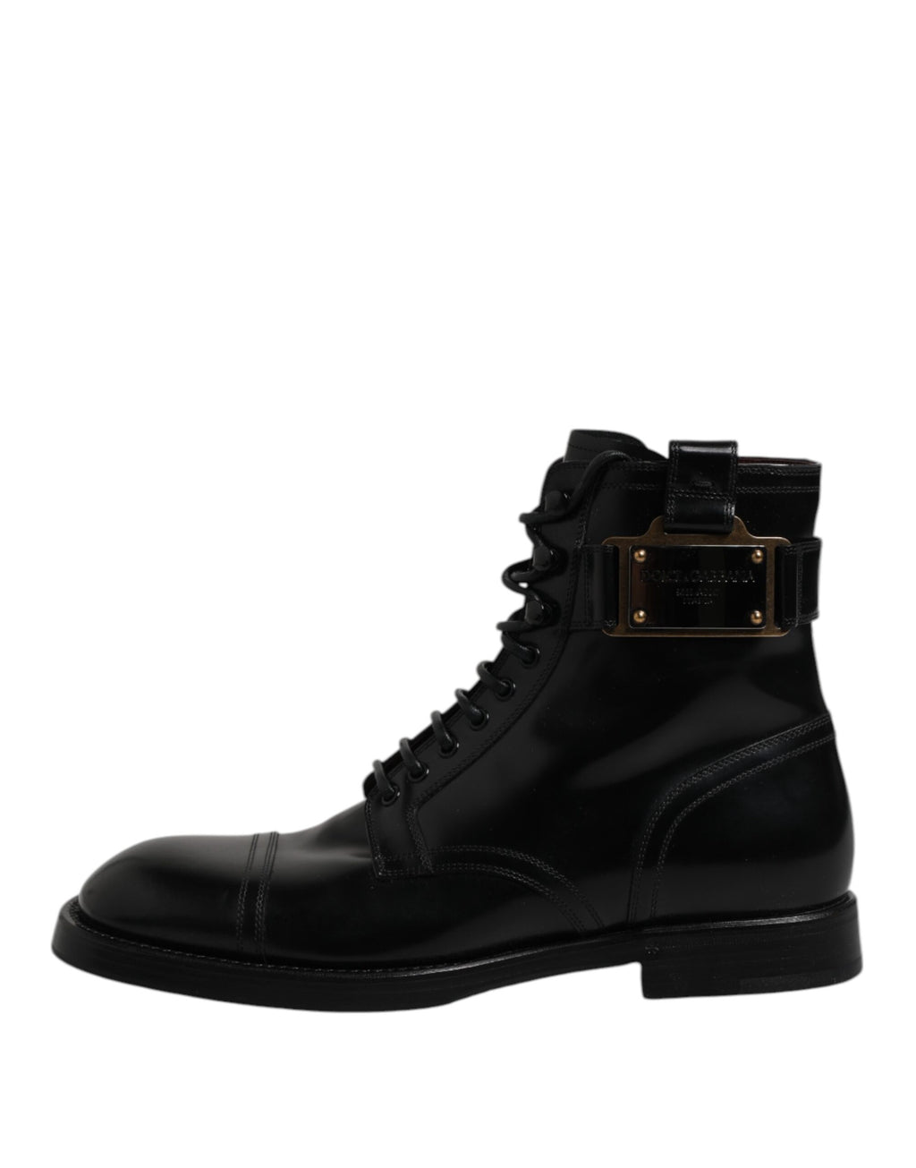 Black Leather Mid Calf Boots Lace Up Shoes