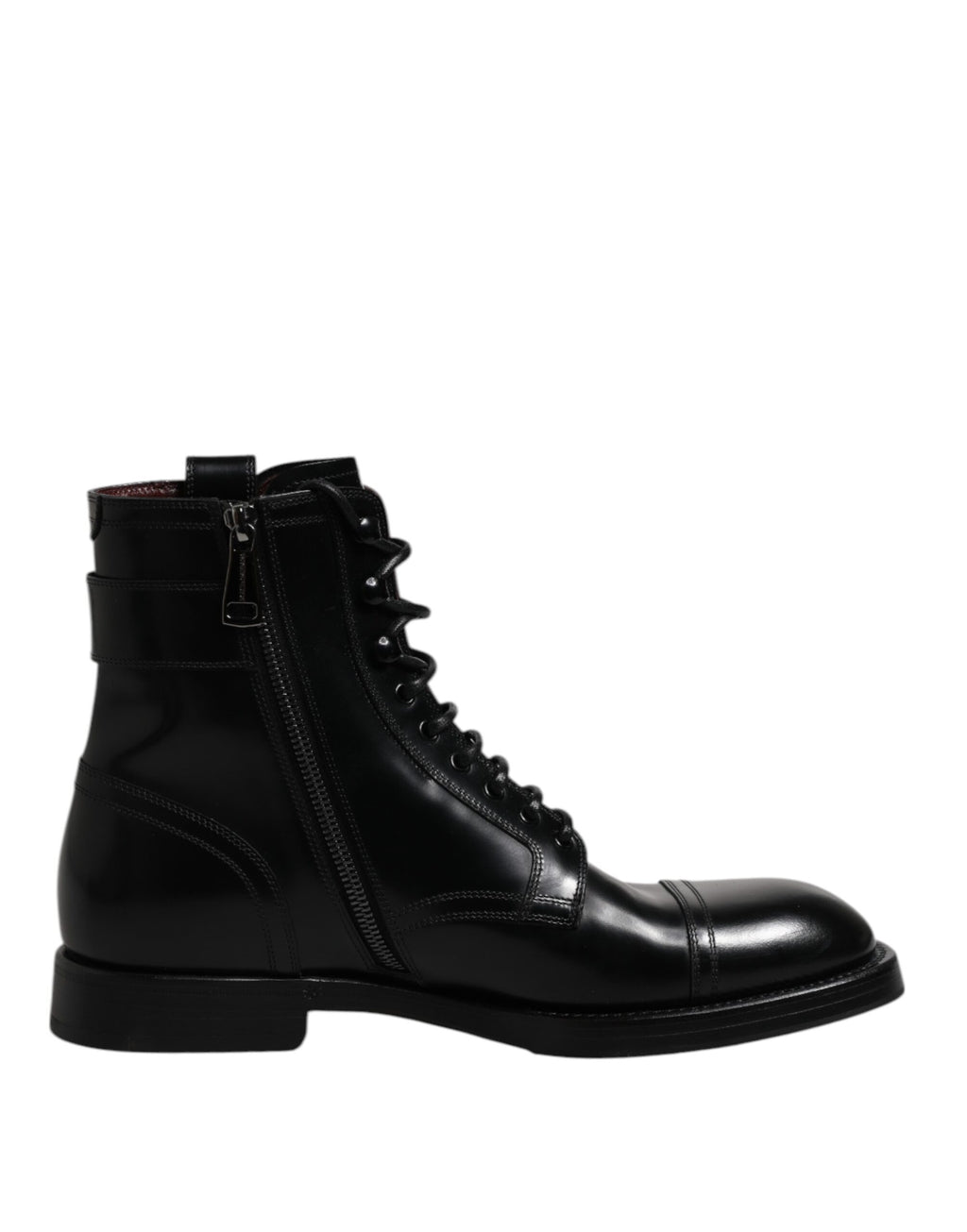 Black Leather Mid Calf Boots Lace Up Shoes