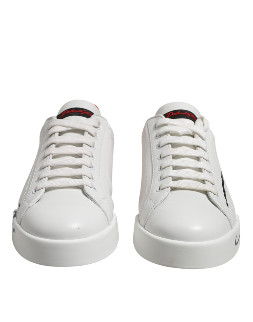 White Red Logo Low Top Leather Sneakers Shoes