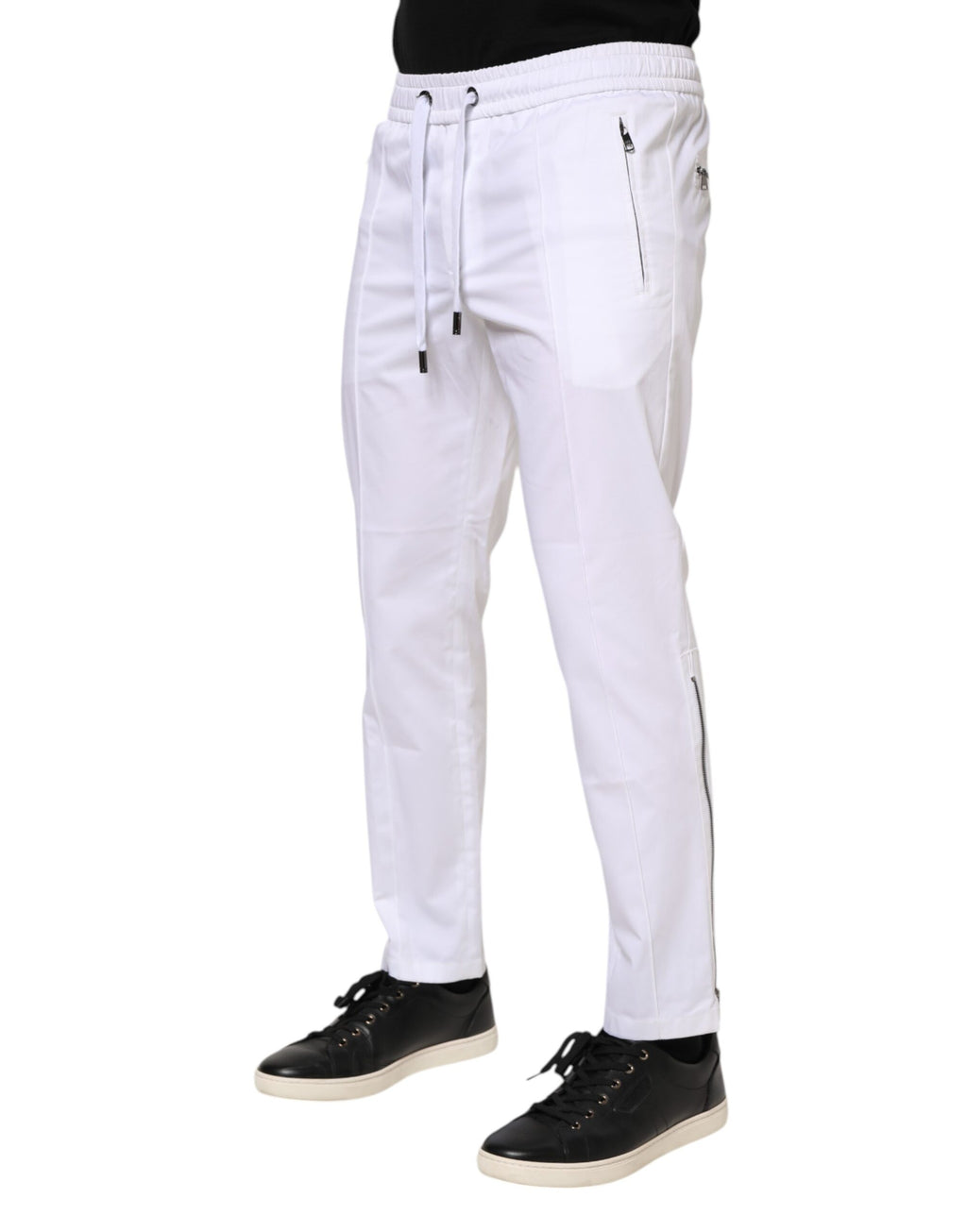 White Cotton Stretch Logo Men Jogger Pants