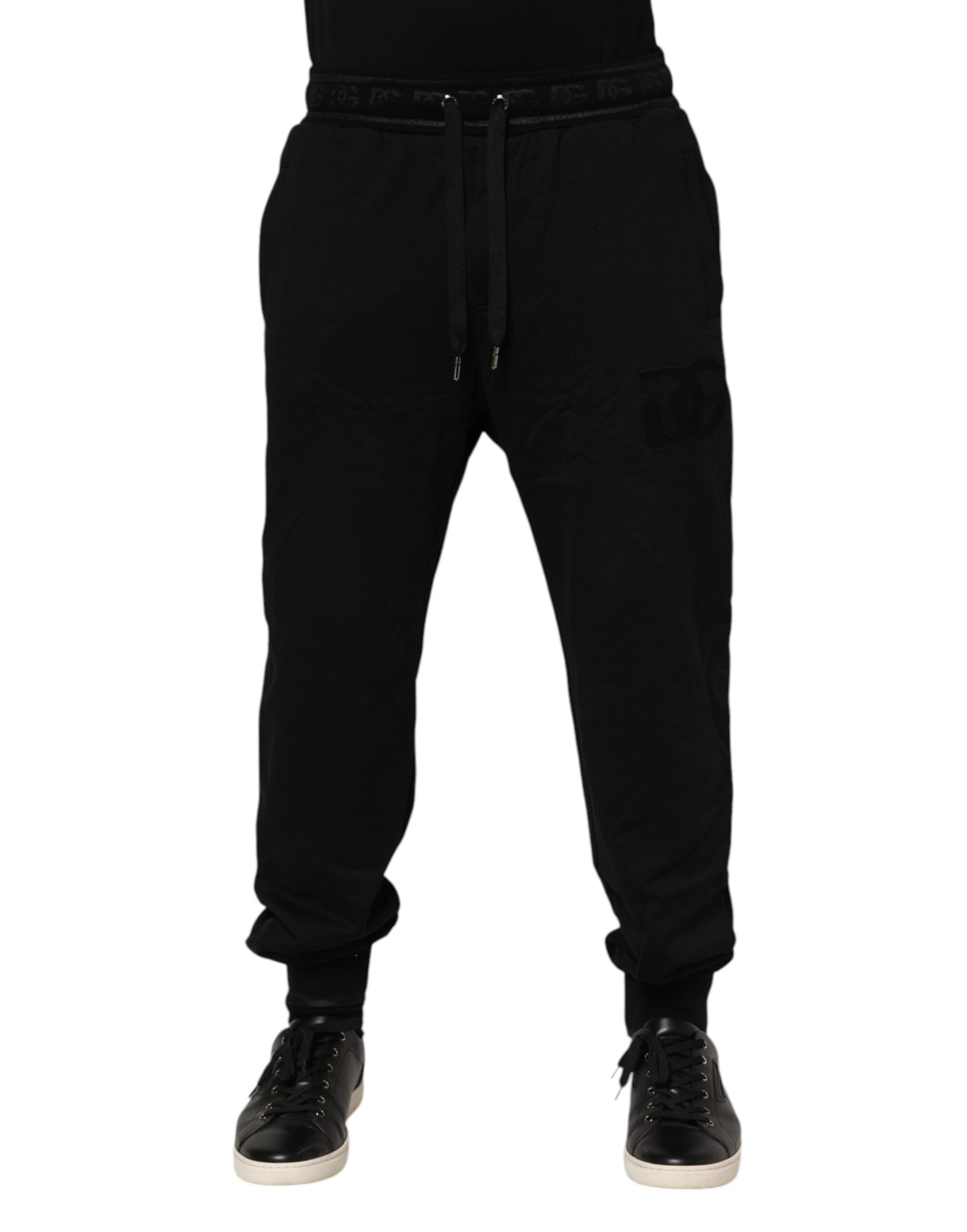 Black Cotton Drawstring Jogger Pants
