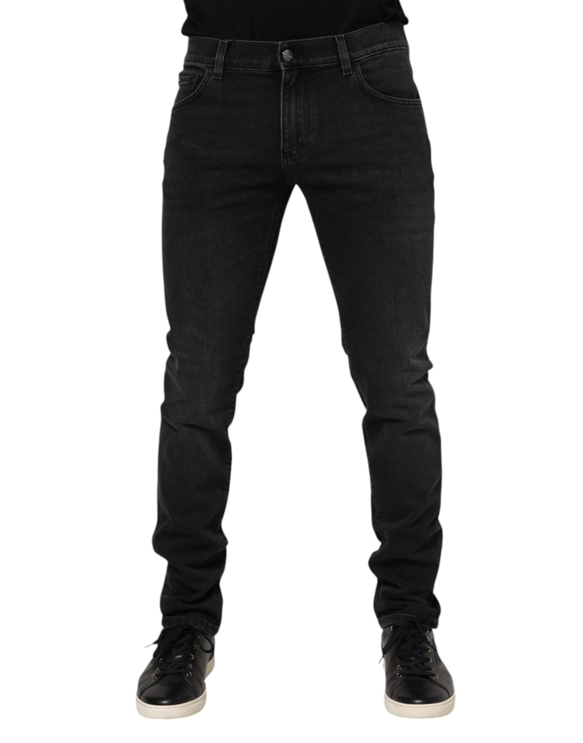 Black Washed Cotton Skinny Denim Jeans