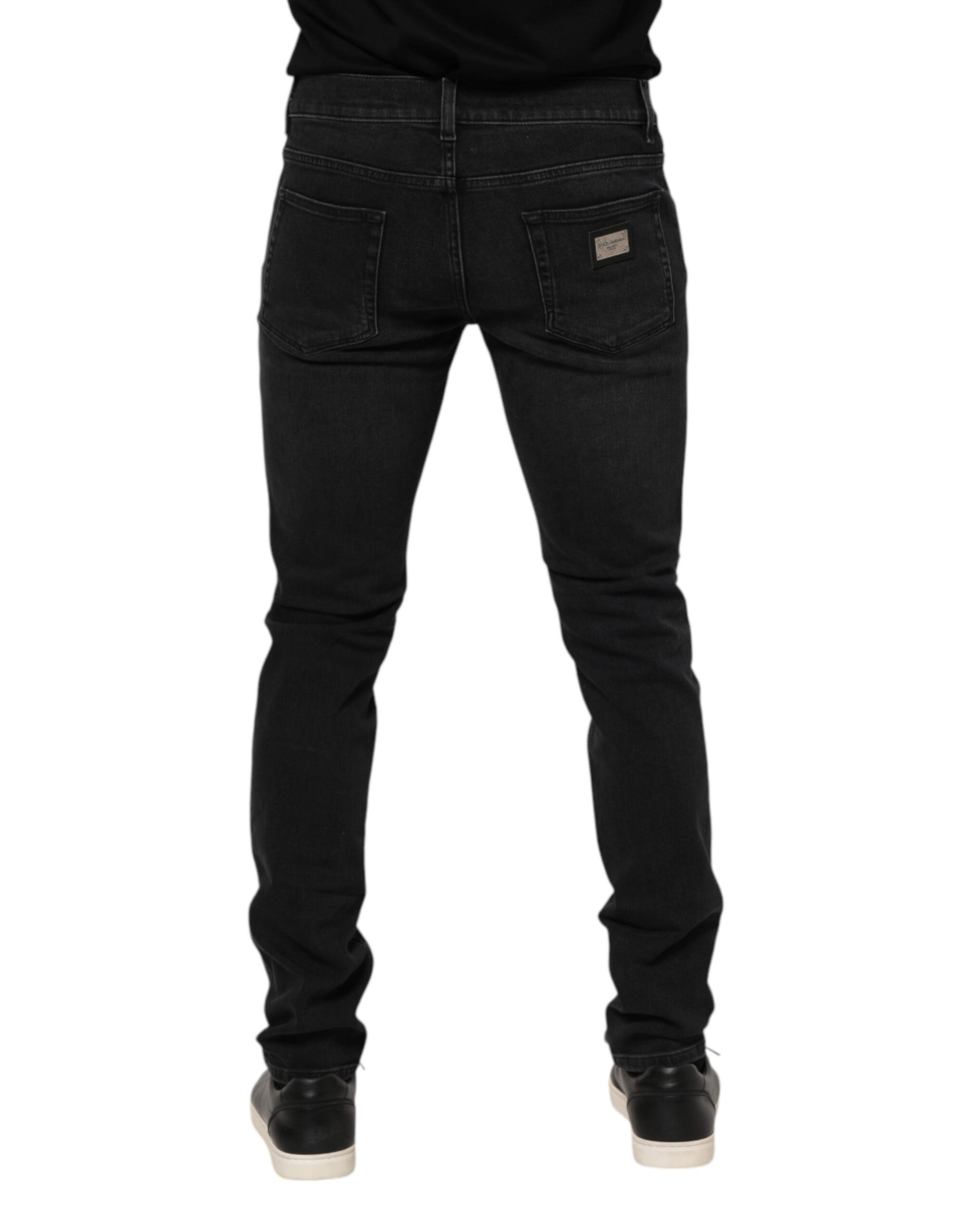 Black Washed Cotton Skinny Denim Jeans