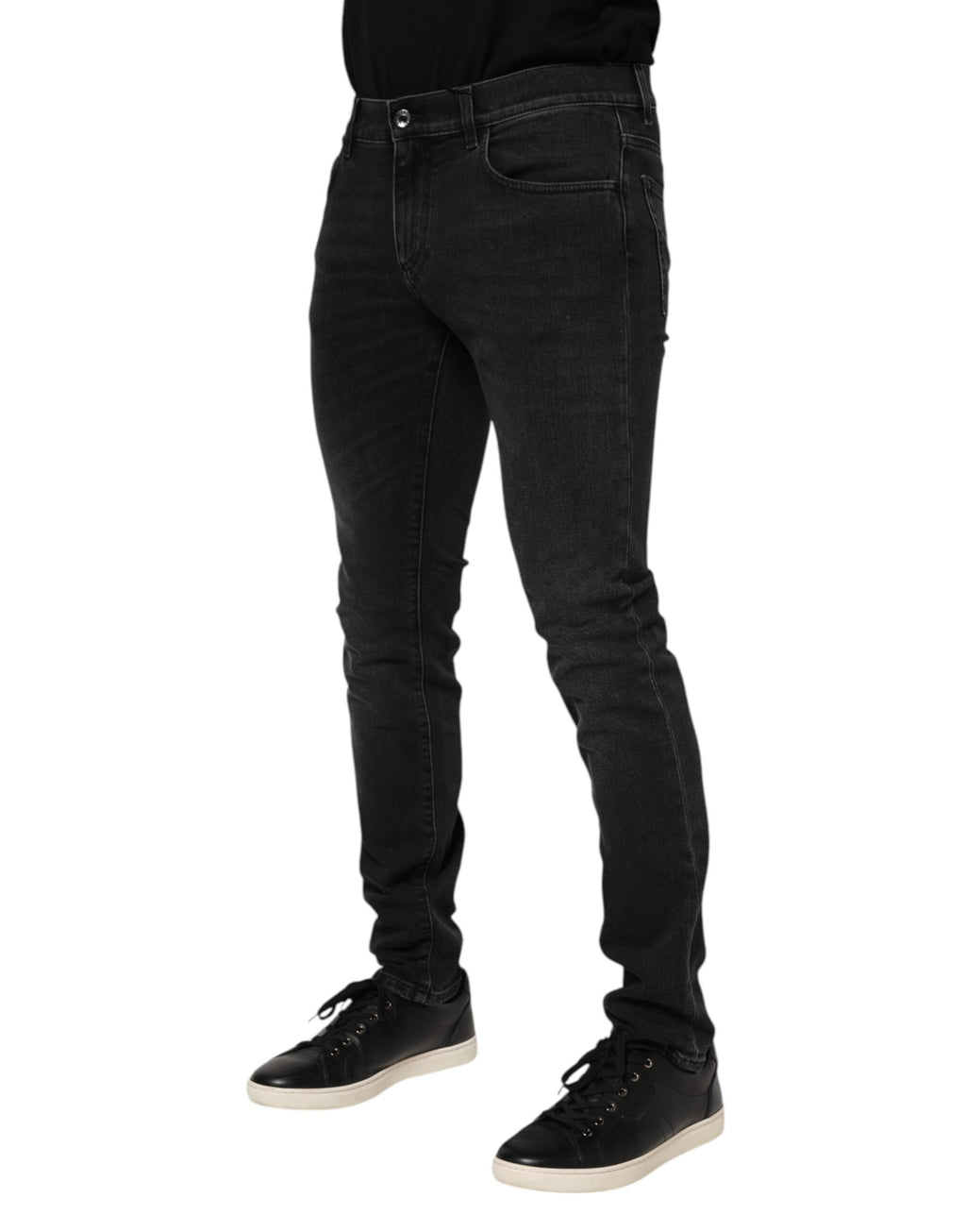 Black Washed Cotton Skinny Denim Jeans