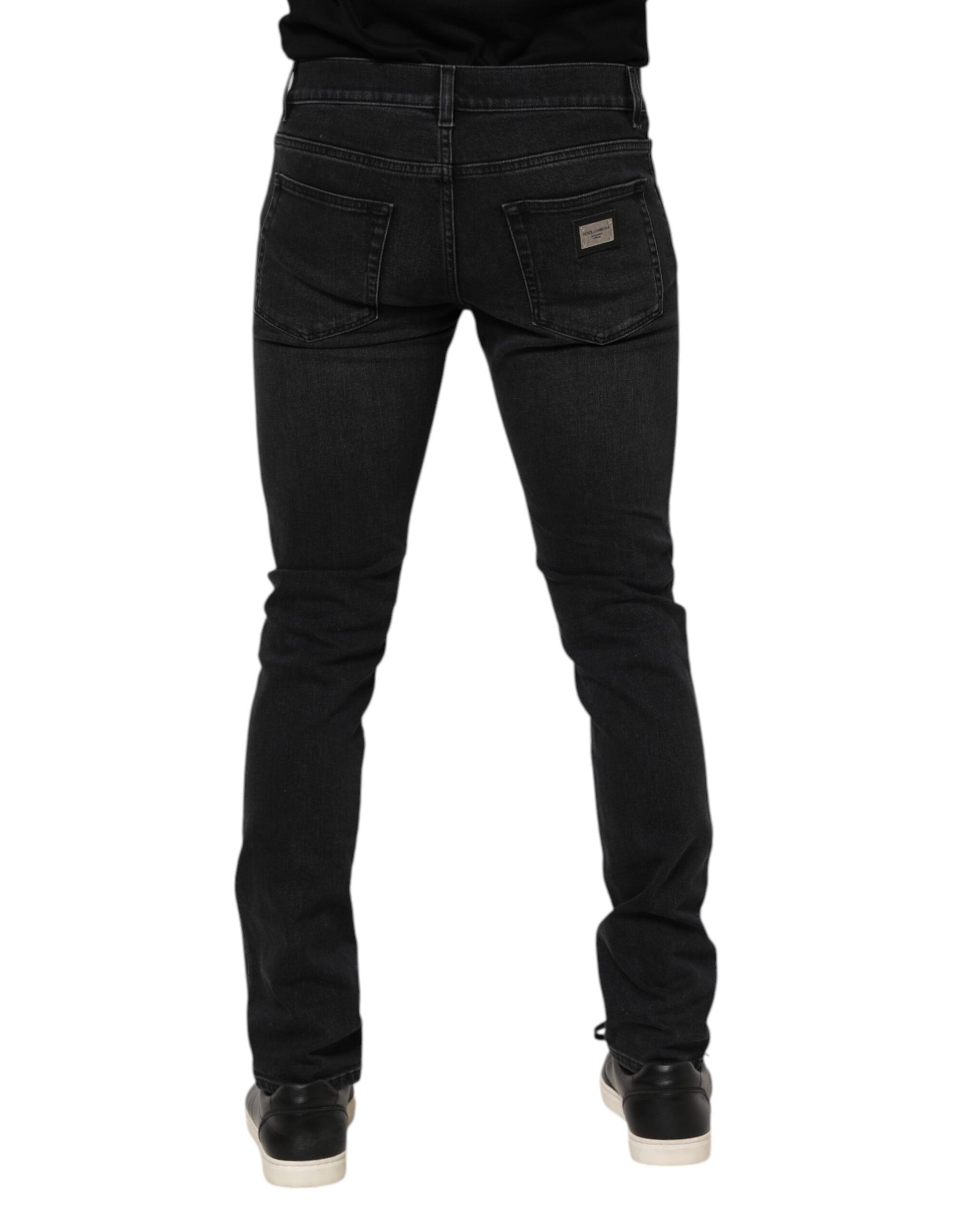Black Washed Cotton Skinny Denim Jeans