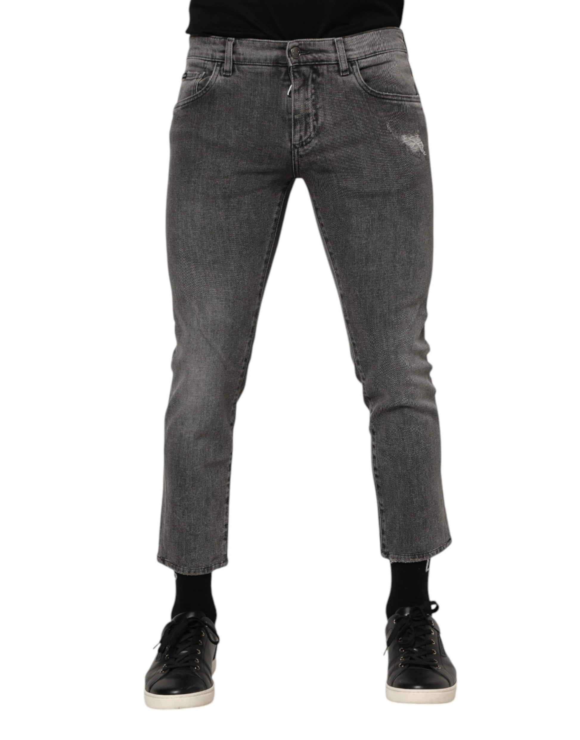 Gray Cotton Logo Plaque Men Denim Jeans
