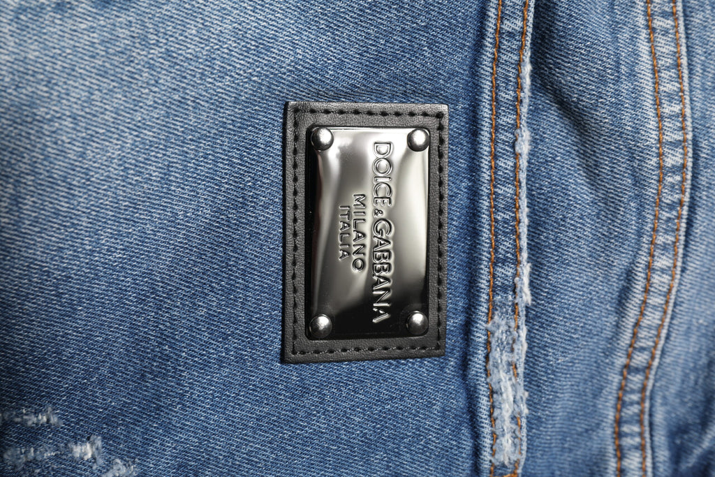 Blue Washed Cotton Logo Plaque Denim Jeans