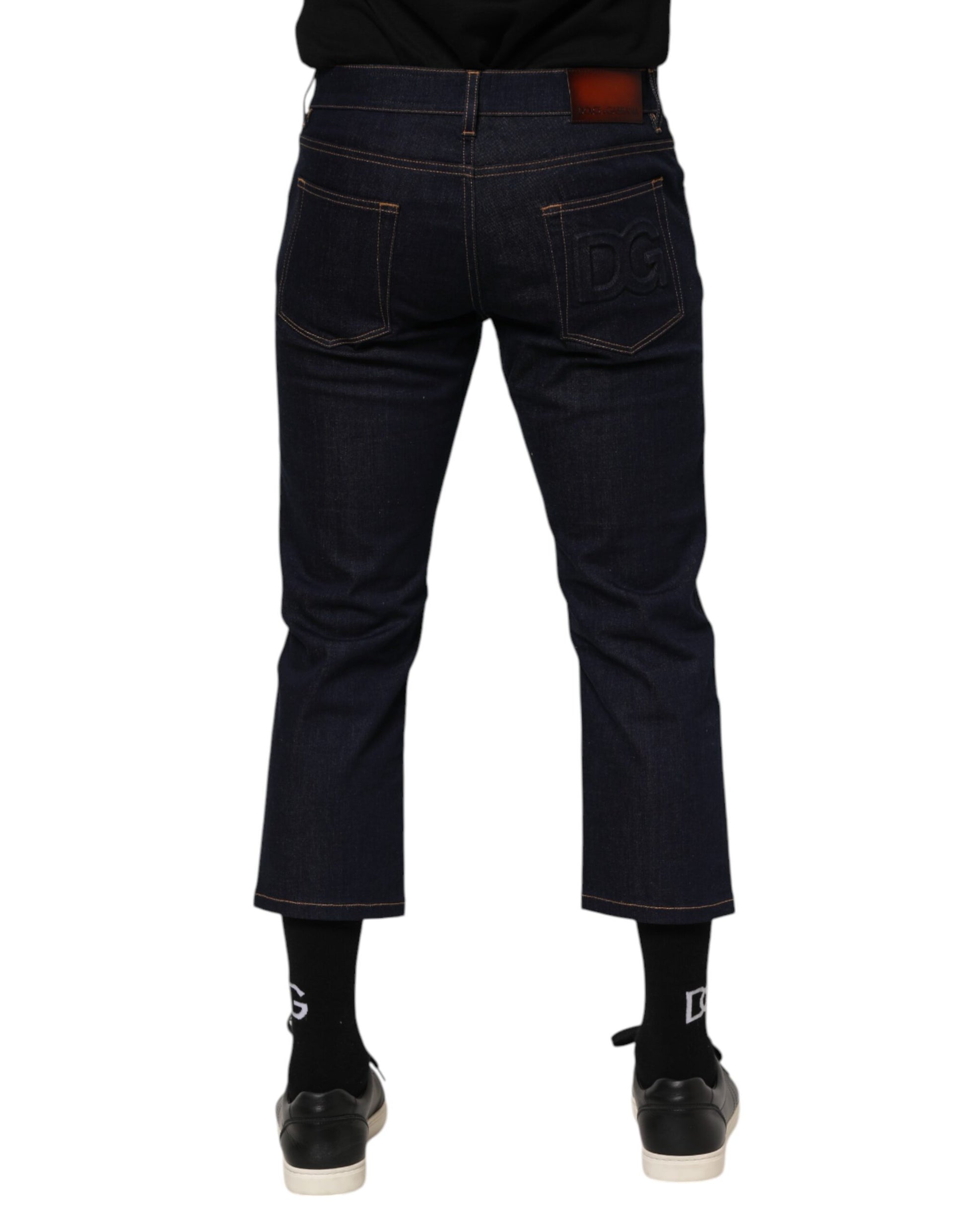 Dark Blue Cotton Logo Slim Fit Men Denim Jeans