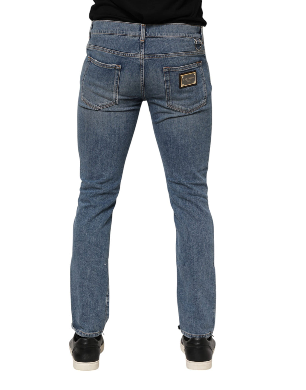 Blue Cotton Tattered Skinny Logo Denim Jeans