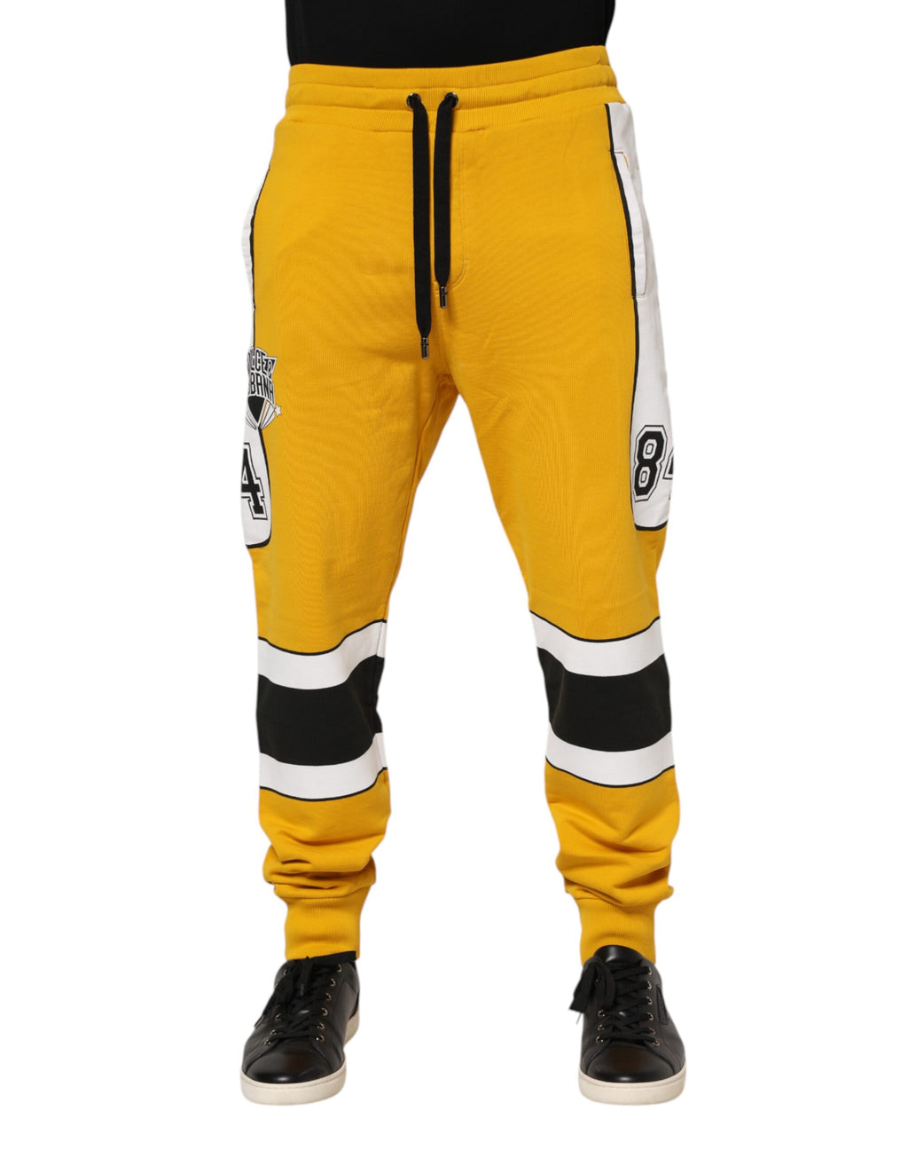 Yellow Print Cotton Drawstring Jogger Pants