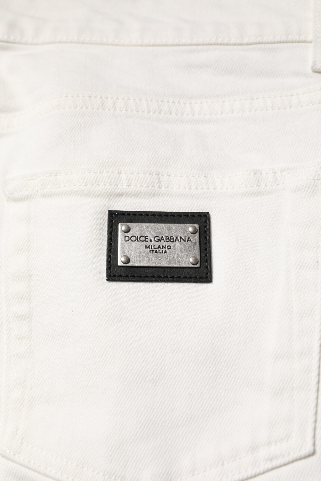 White Cotton Logo Plaque Slim Fit Denim Jeans