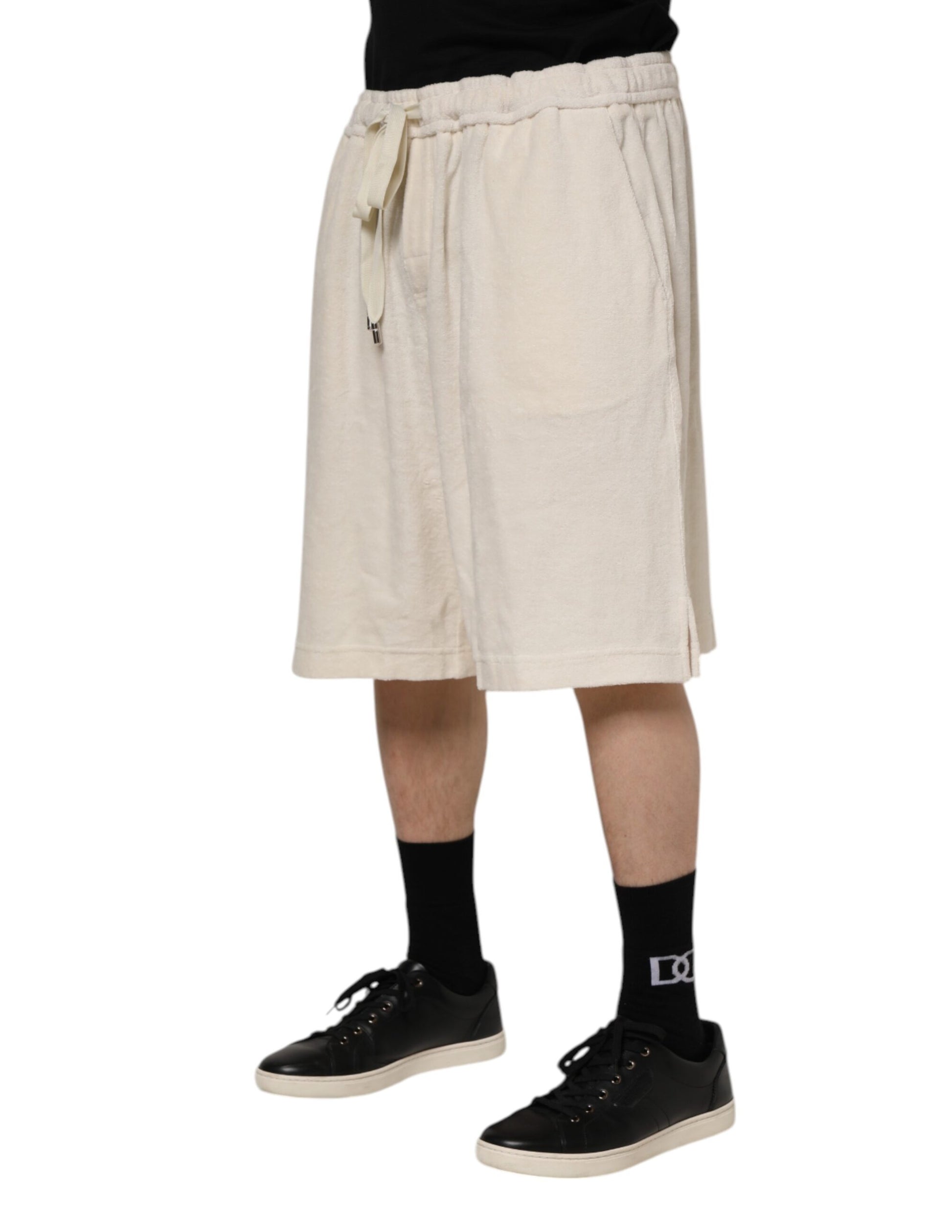 Ivory Cotton Men Bermuda Sweatshorts Shorts