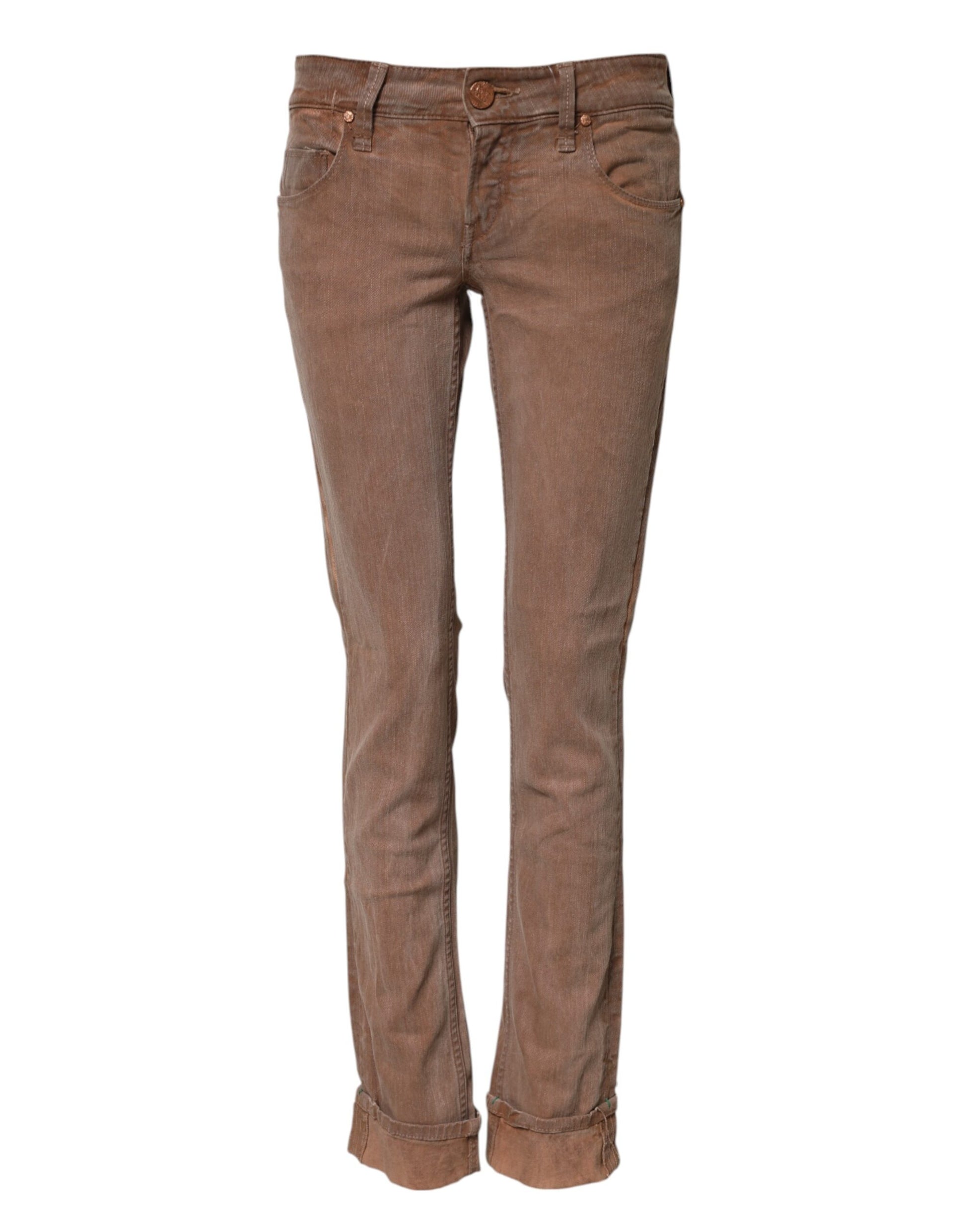 Brown Cotton Slim Fit Denim Low Waist Jeans