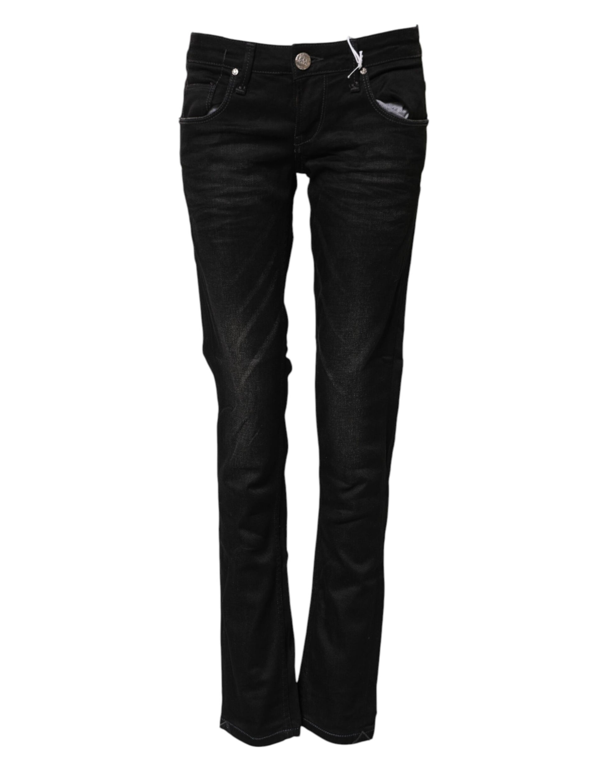 Black Cotton Slim Fit Denim Low Waist Denim Jeans