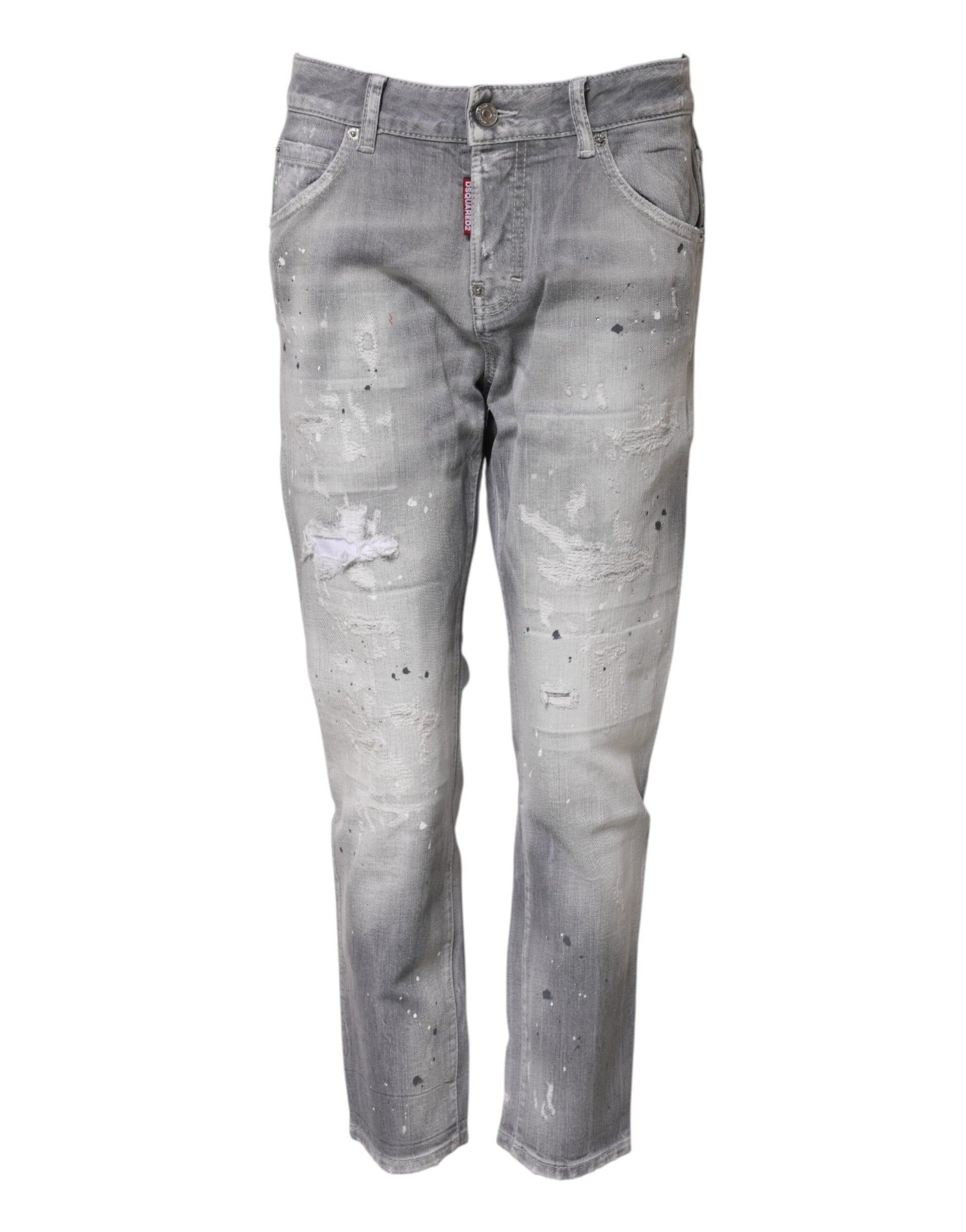 Gray Washed Mid Waist Tapered Jeans