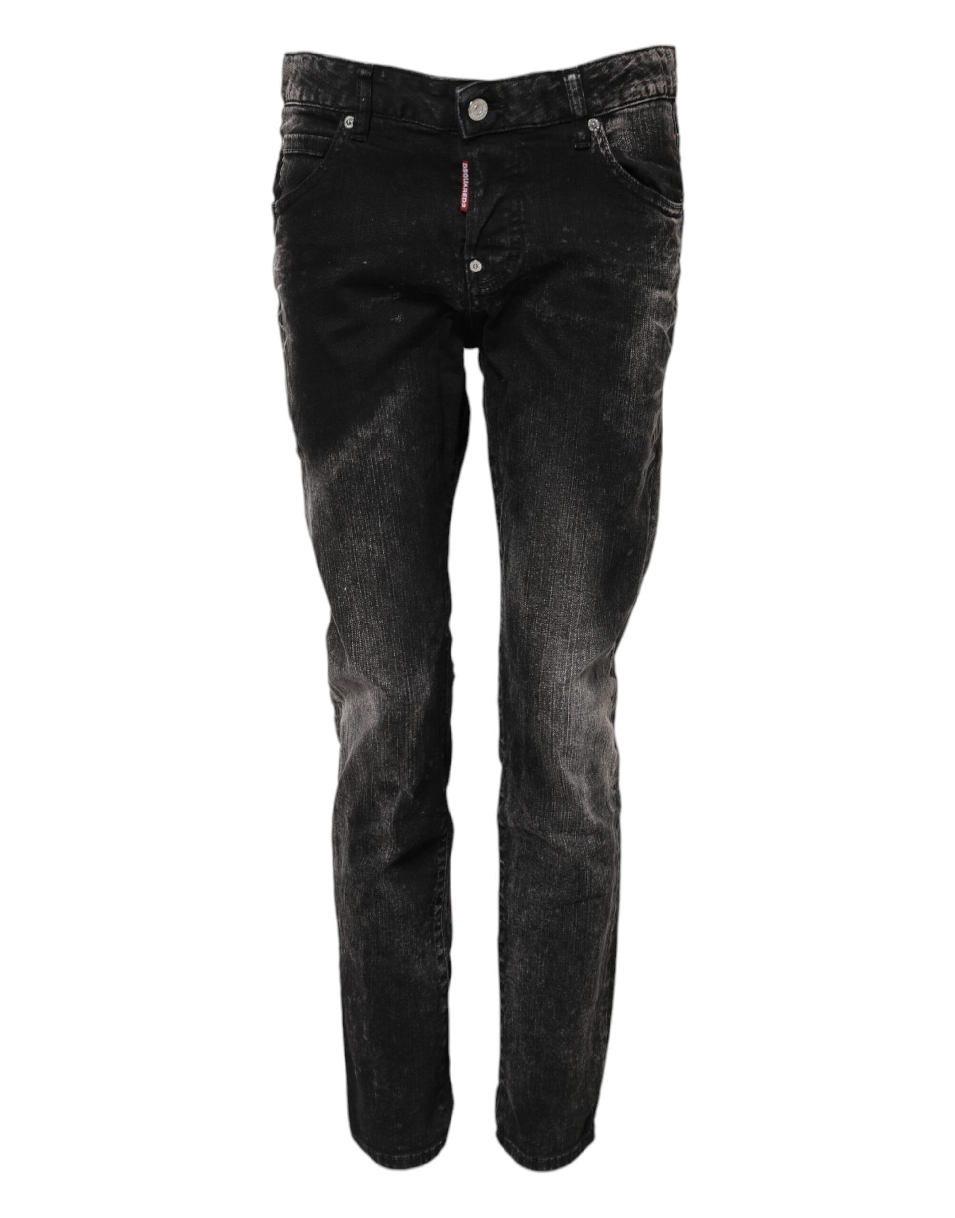 Black Washed Mid Waist Tapered Denim Jeans