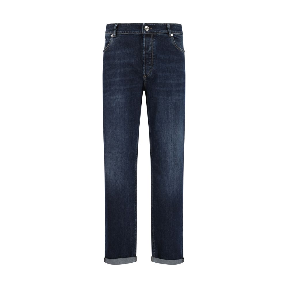 Blue Cotton Straight-Leg Jeans
