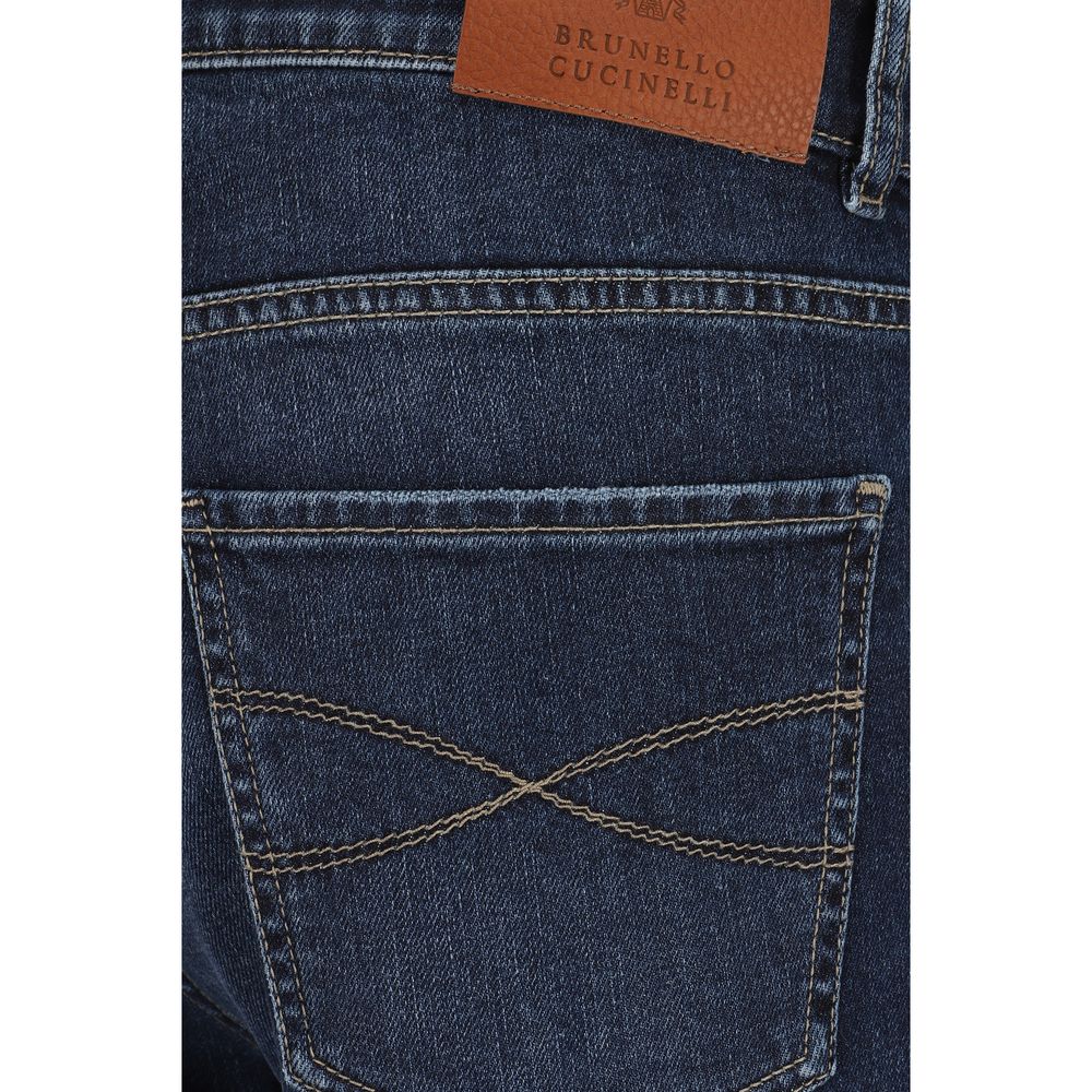 Blue Cotton Straight-Leg Jeans