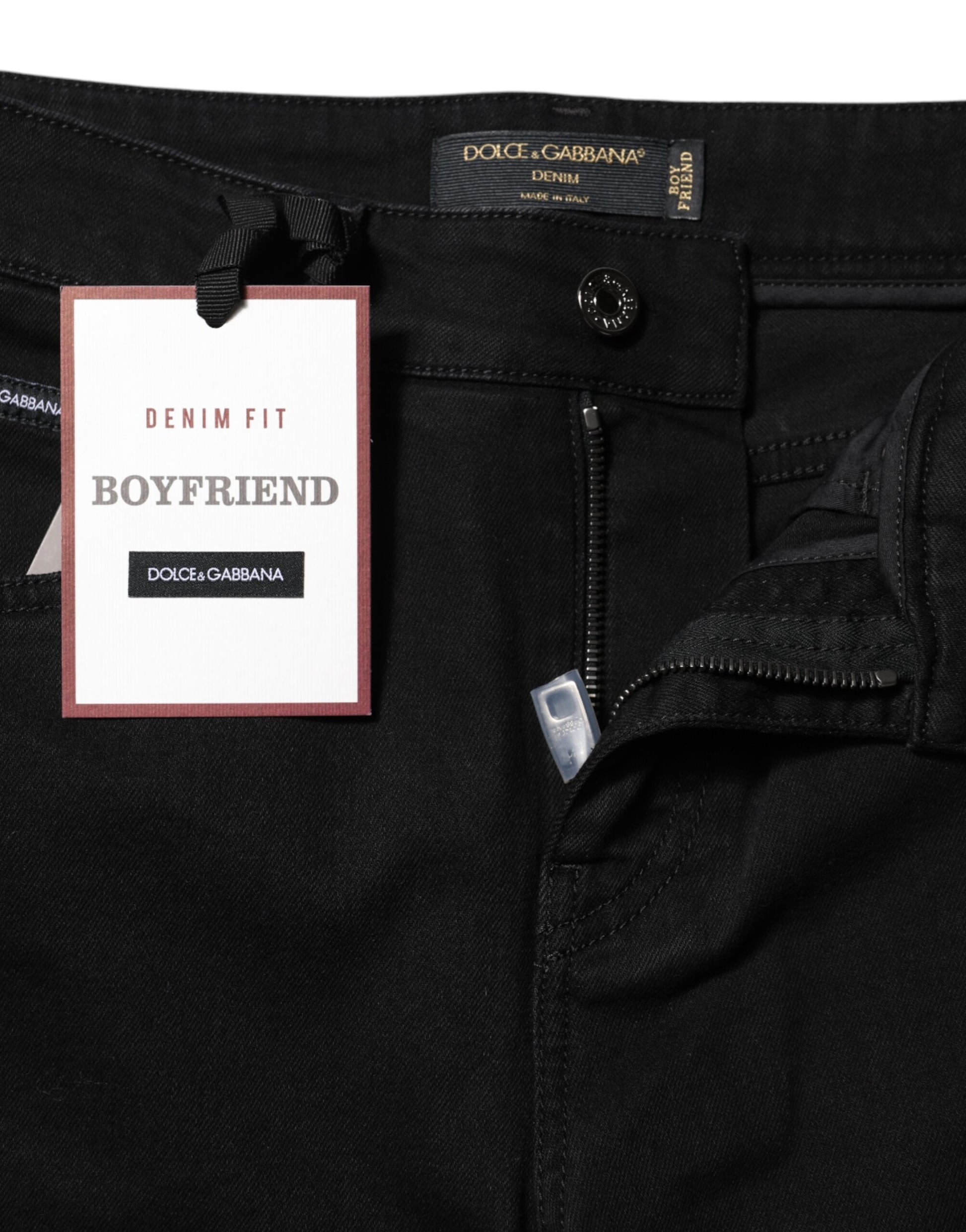 Black Boyfriend Cotton Mid Waist Denim Jeans