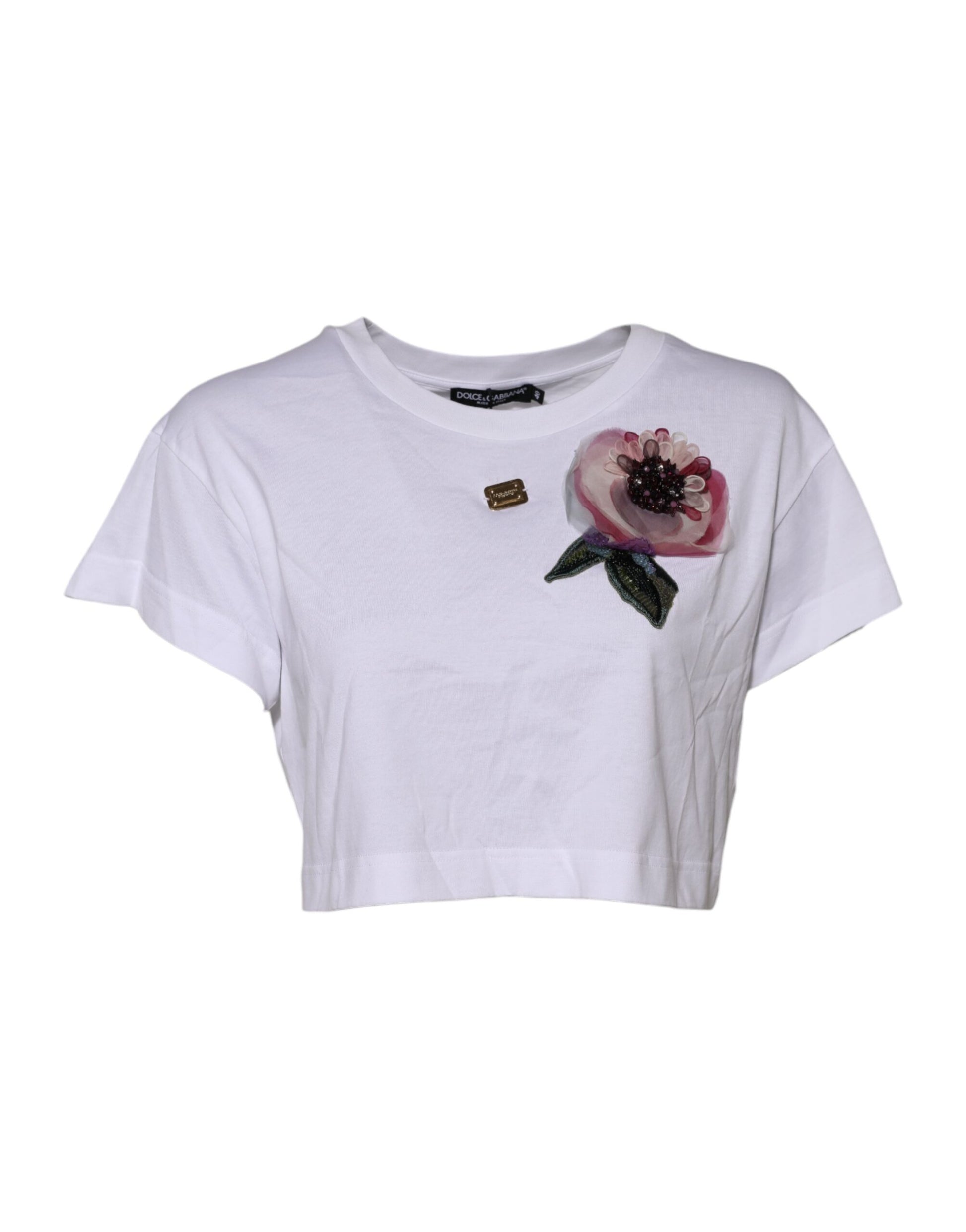 White Floral Lace DG Detailing Cropped T-shirt